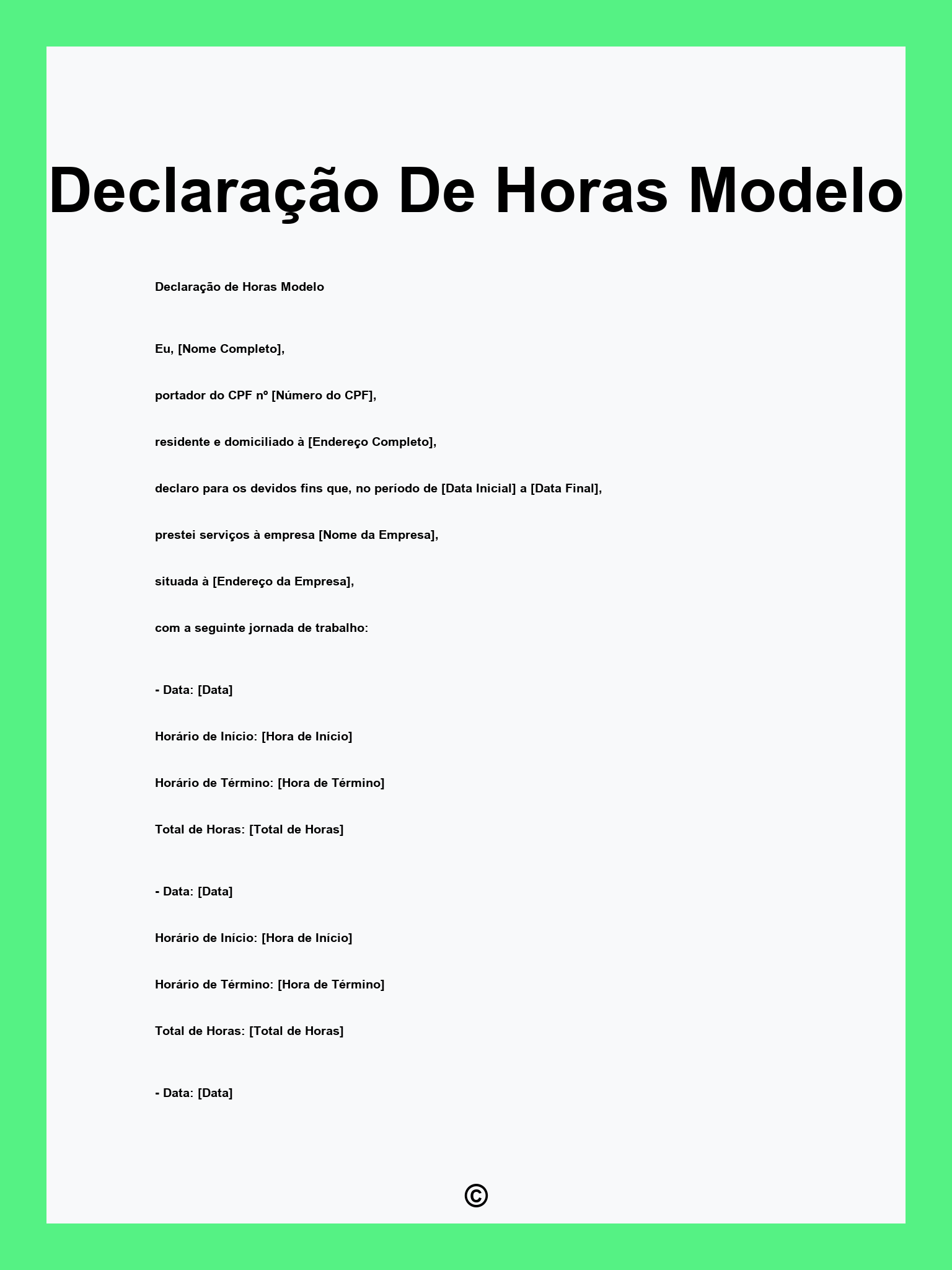 Declaração De Horas Modelo