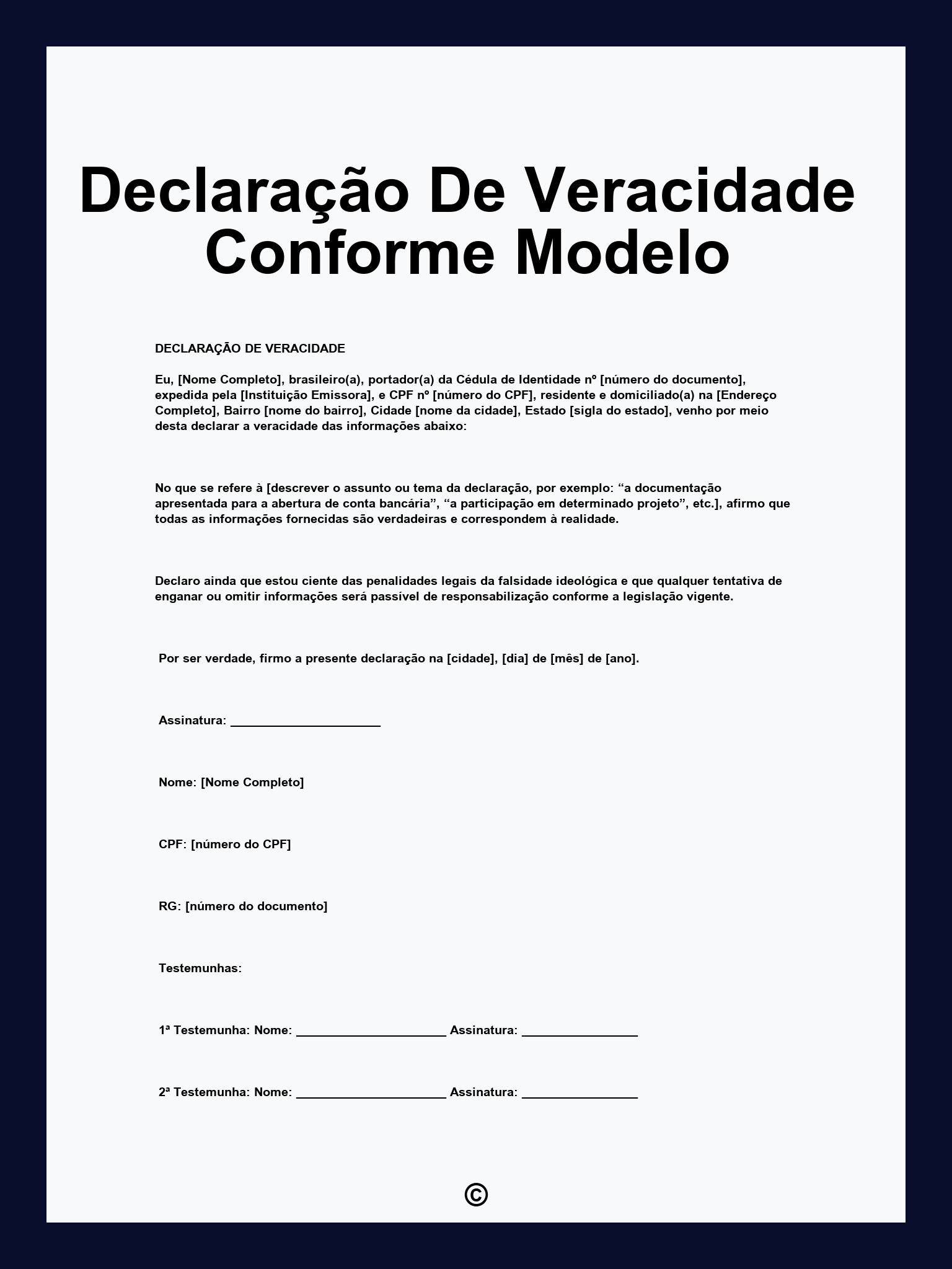 Declaração De Veracidade Conforme Modelo