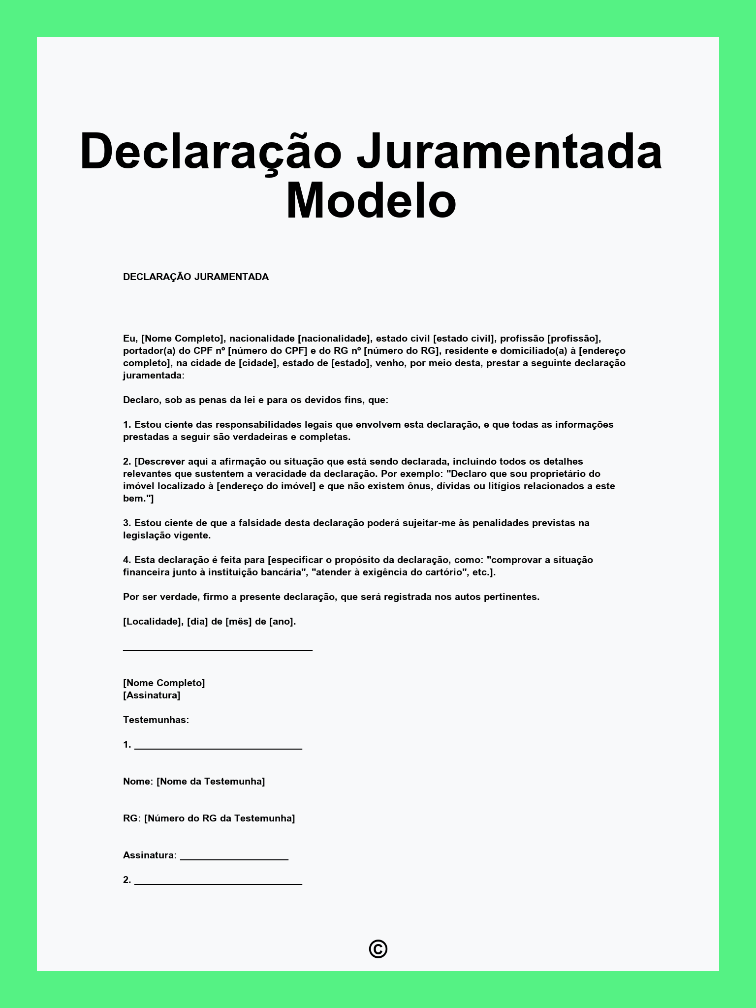 Declaração Juramentada Modelo