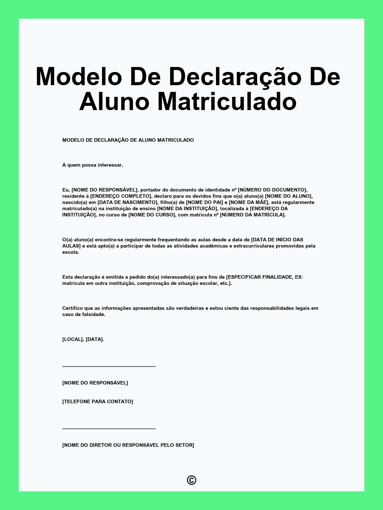 Modelo De Declaração De Aluno Matriculado