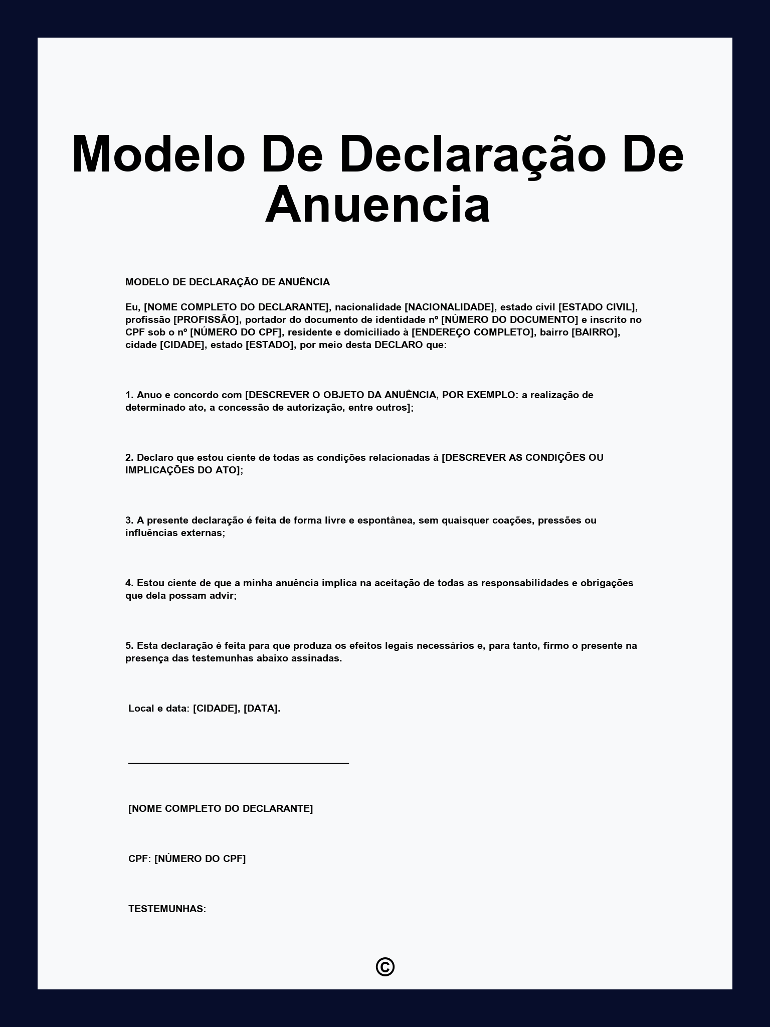 Modelo De Declaração De Anuencia