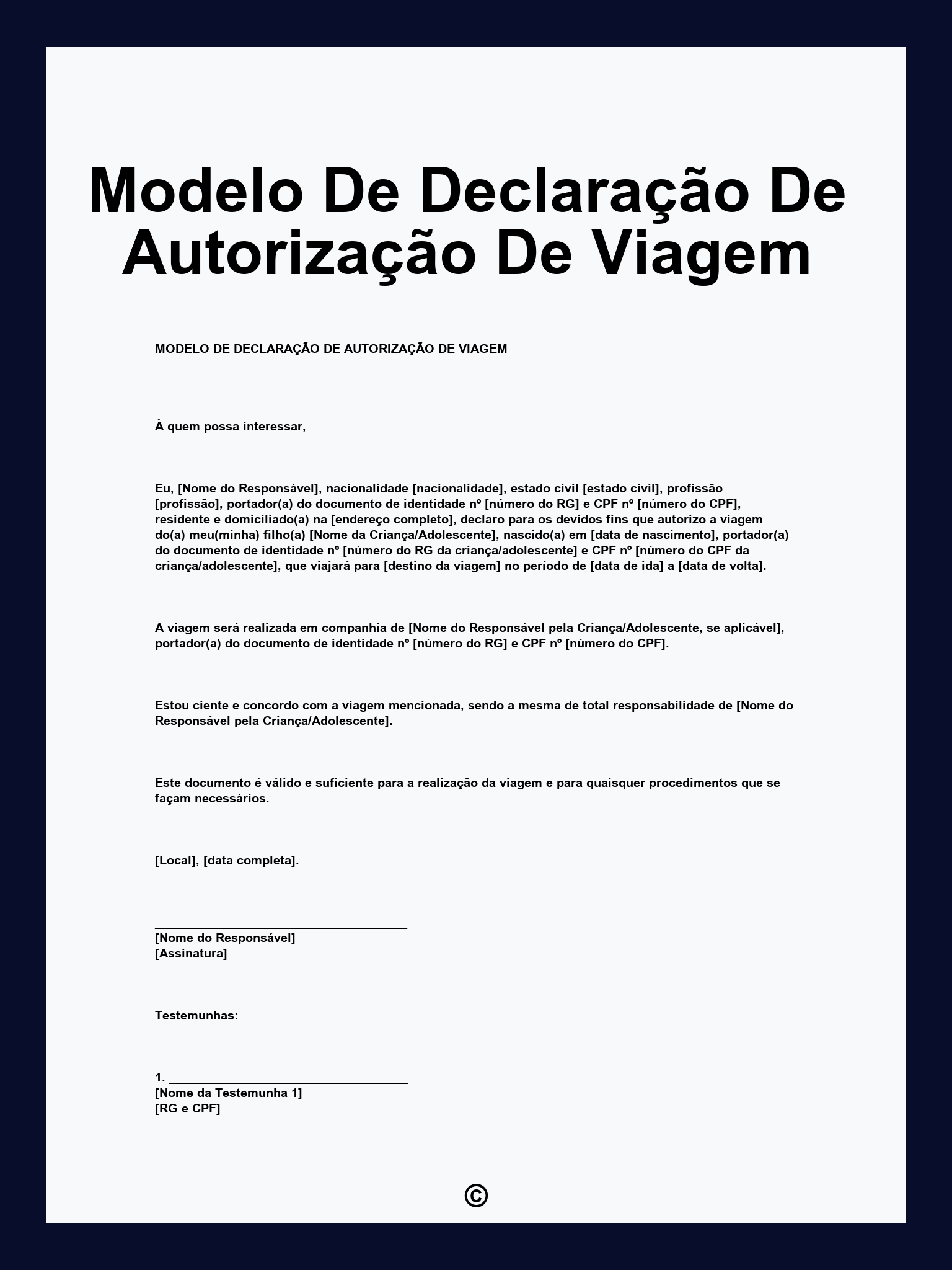 Modelo De Declaração De Autorização De Viagem