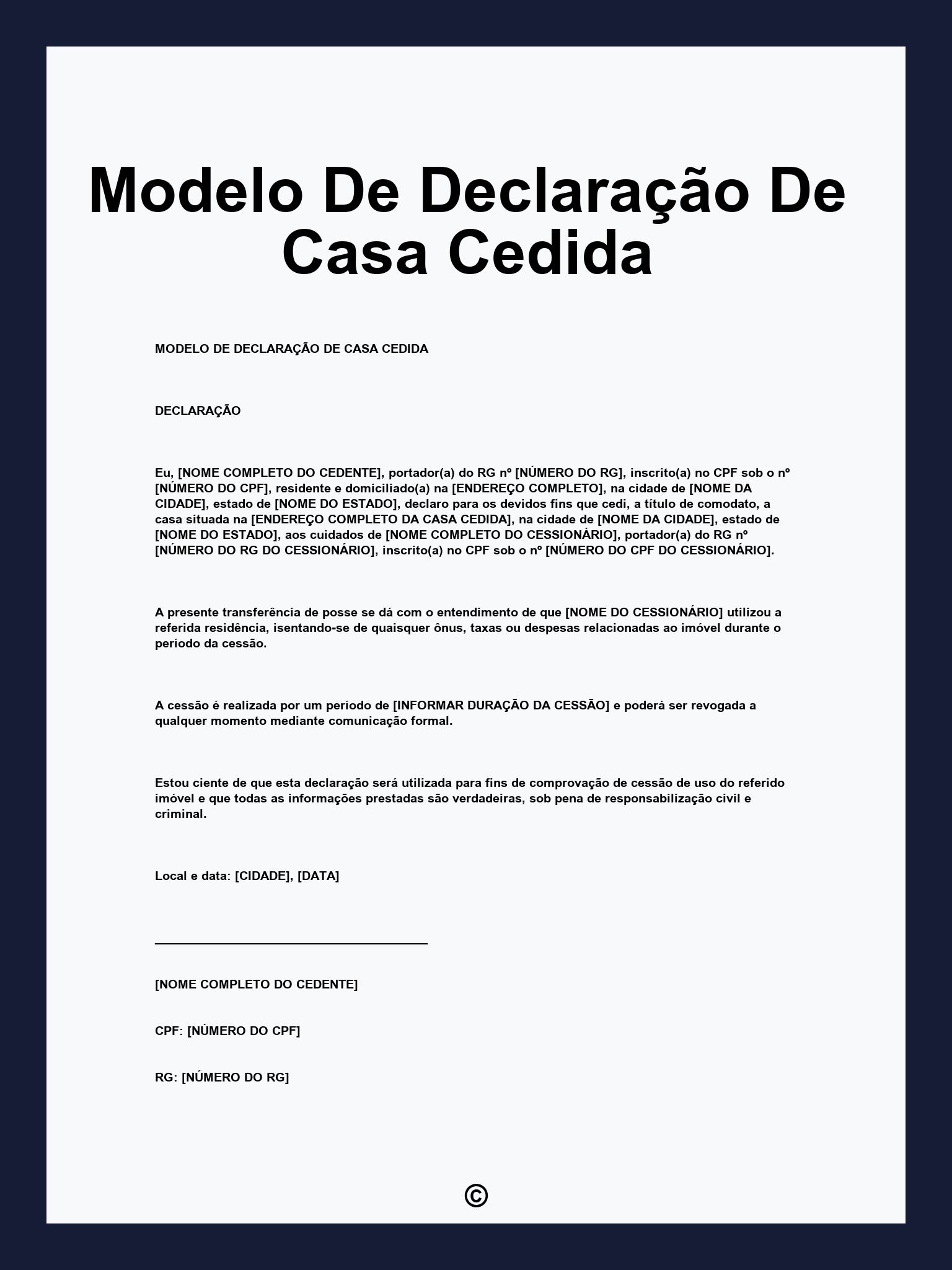 Modelo De Declaração De Casa Cedida