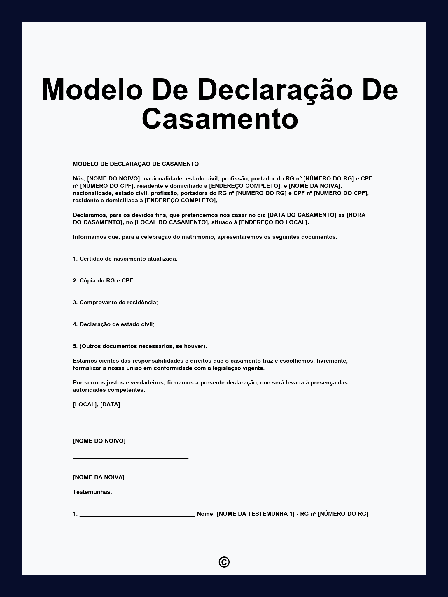 Modelo De Declaração De Casamento