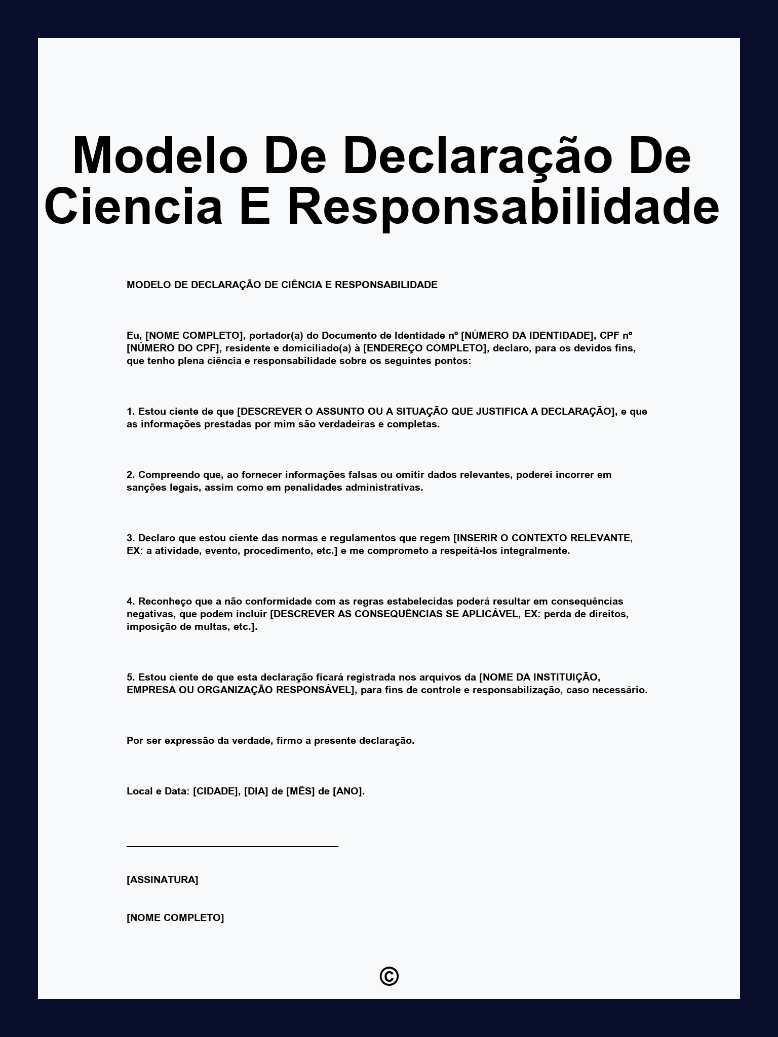 Modelo De Declaração De Ciencia E Responsabilidade