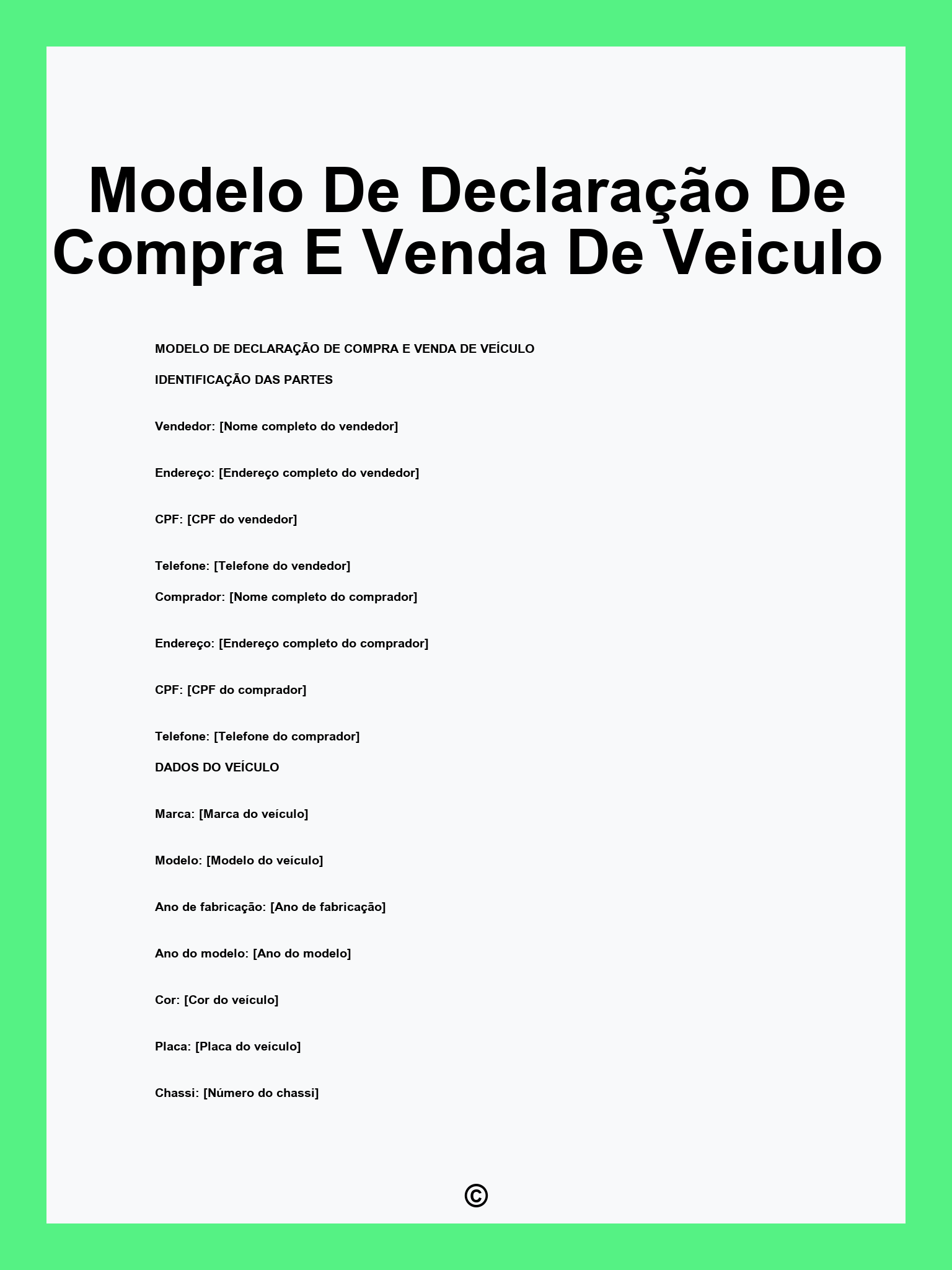 Modelo De Declaração De Compra E Venda De Veiculo
