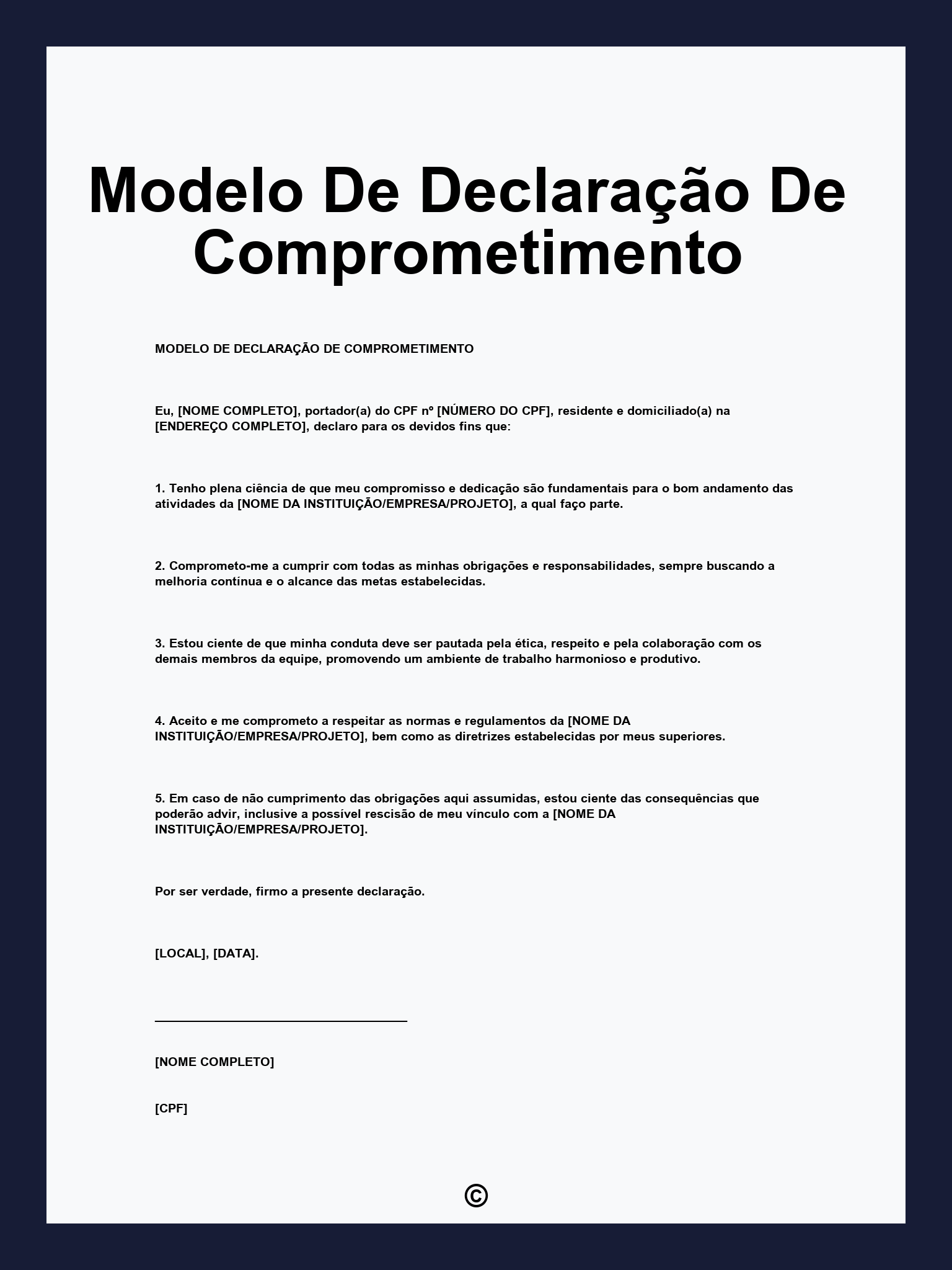 Modelo De Declaração De Comprometimento