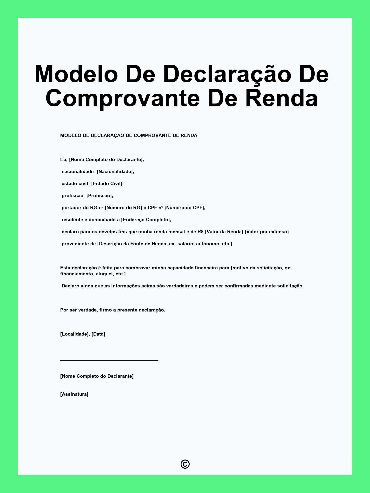 Modelo De Declaração De Comprovante De Renda
