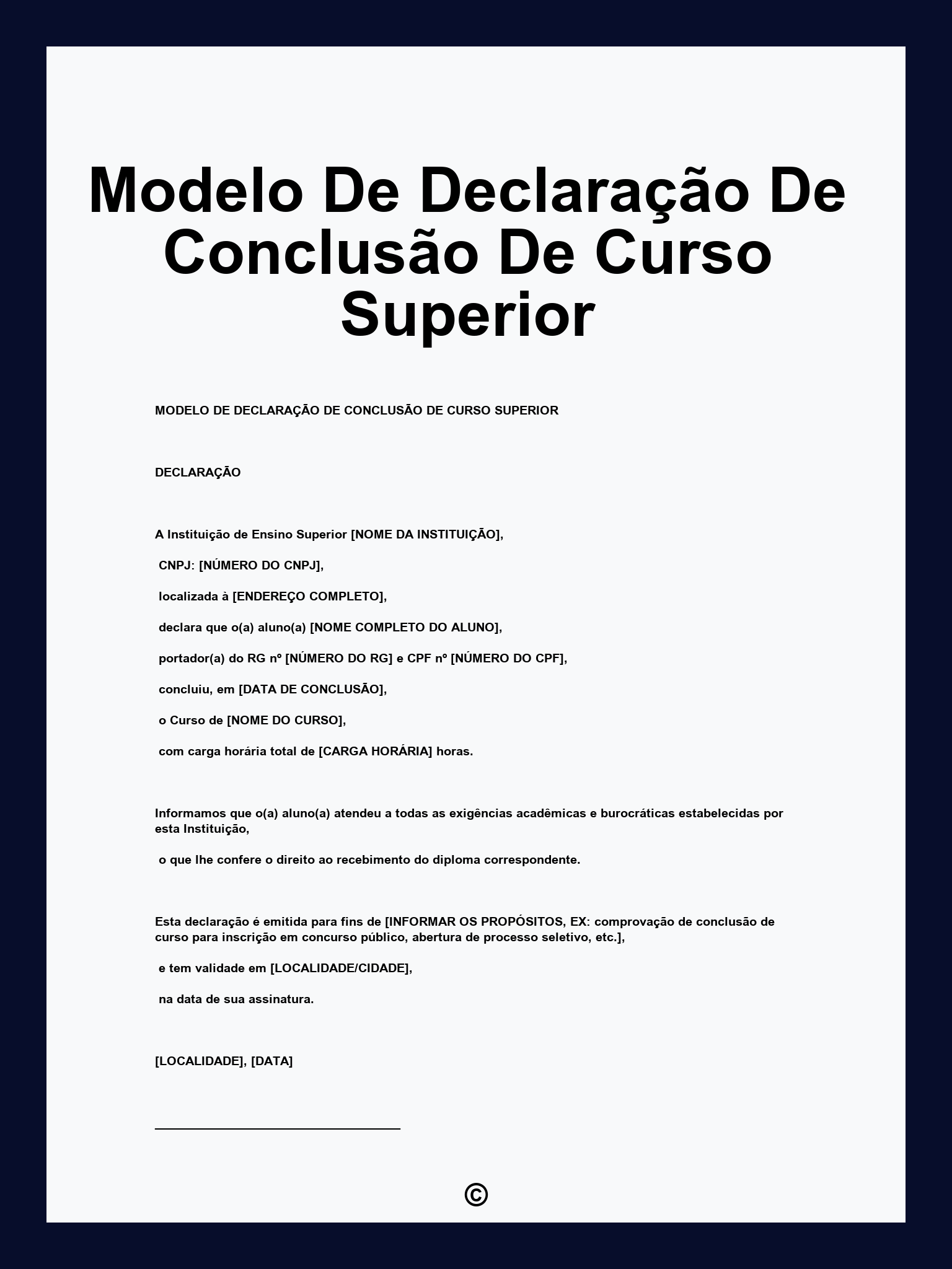 Modelo De Declaração De Conclusão De Curso Superior