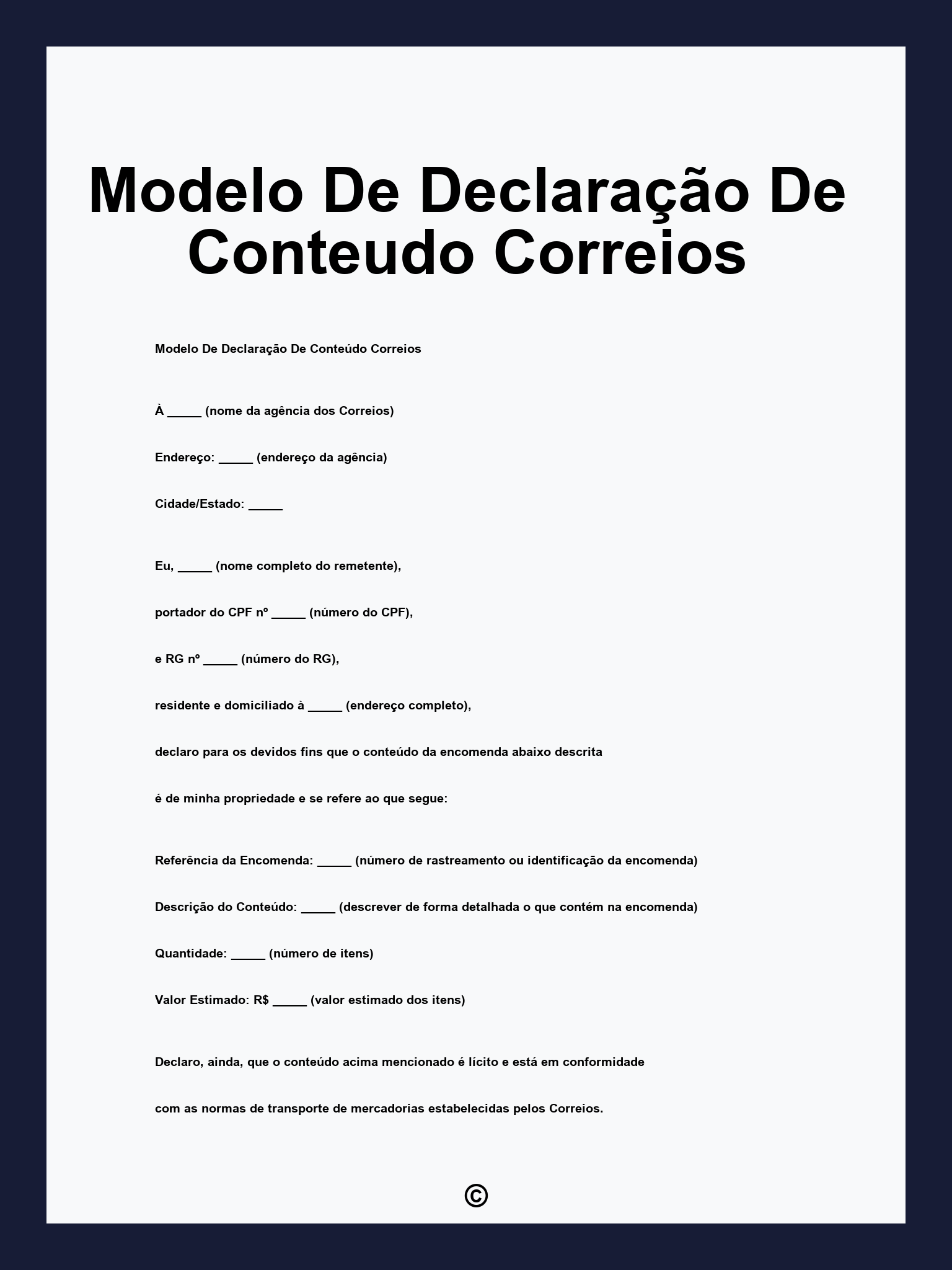 Modelo De Declaração De Conteudo Correios