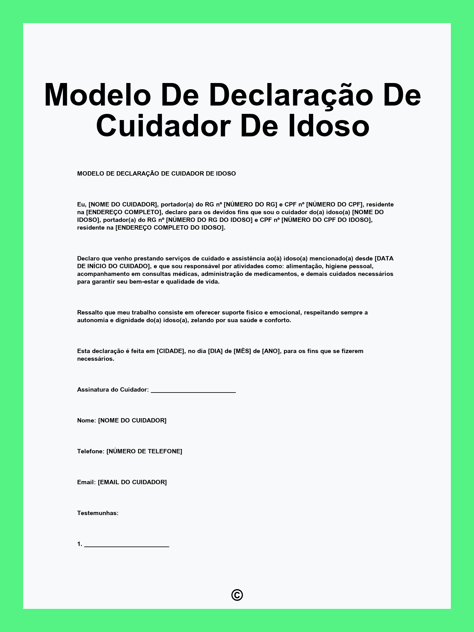 Modelo De Declaração De Cuidador De Idoso