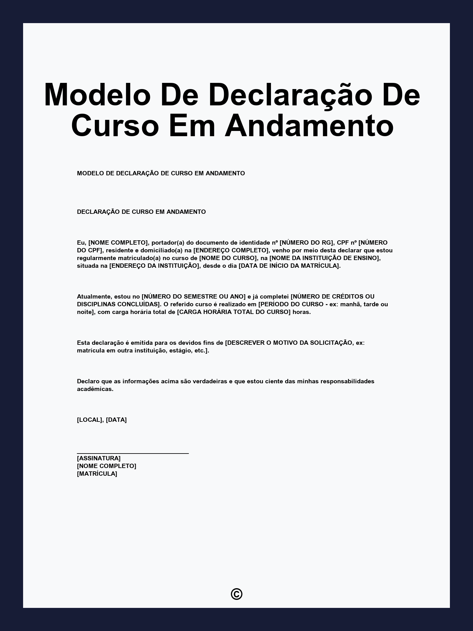 Modelo De Declaração De Curso Em Andamento