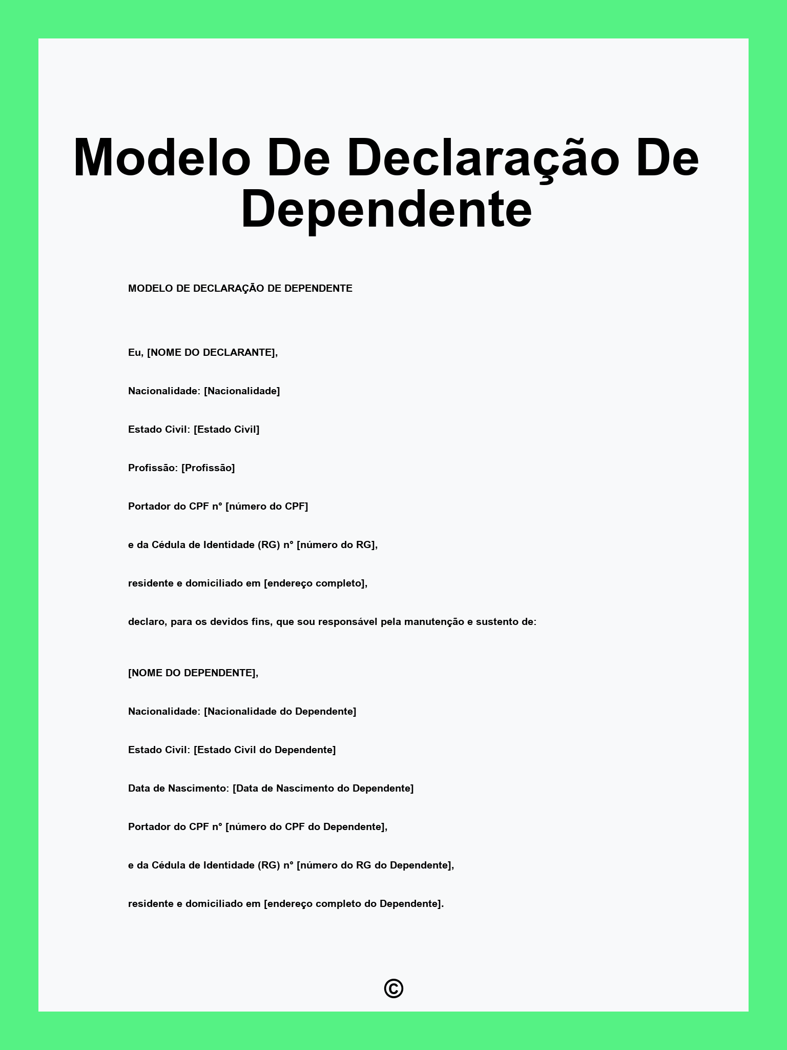 Modelo De Declaração De Dependente