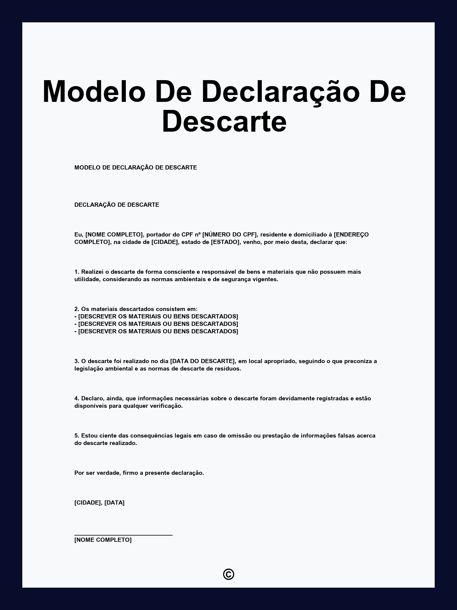 Modelo De Declaração De Descarte