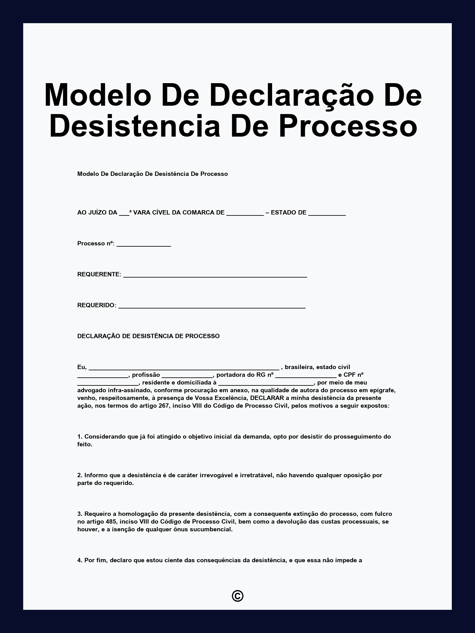 Modelo De Declaração De Desistencia De Processo