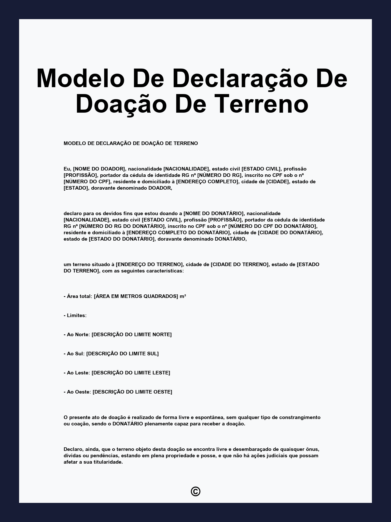Modelo De Declaração De Doação De Terreno