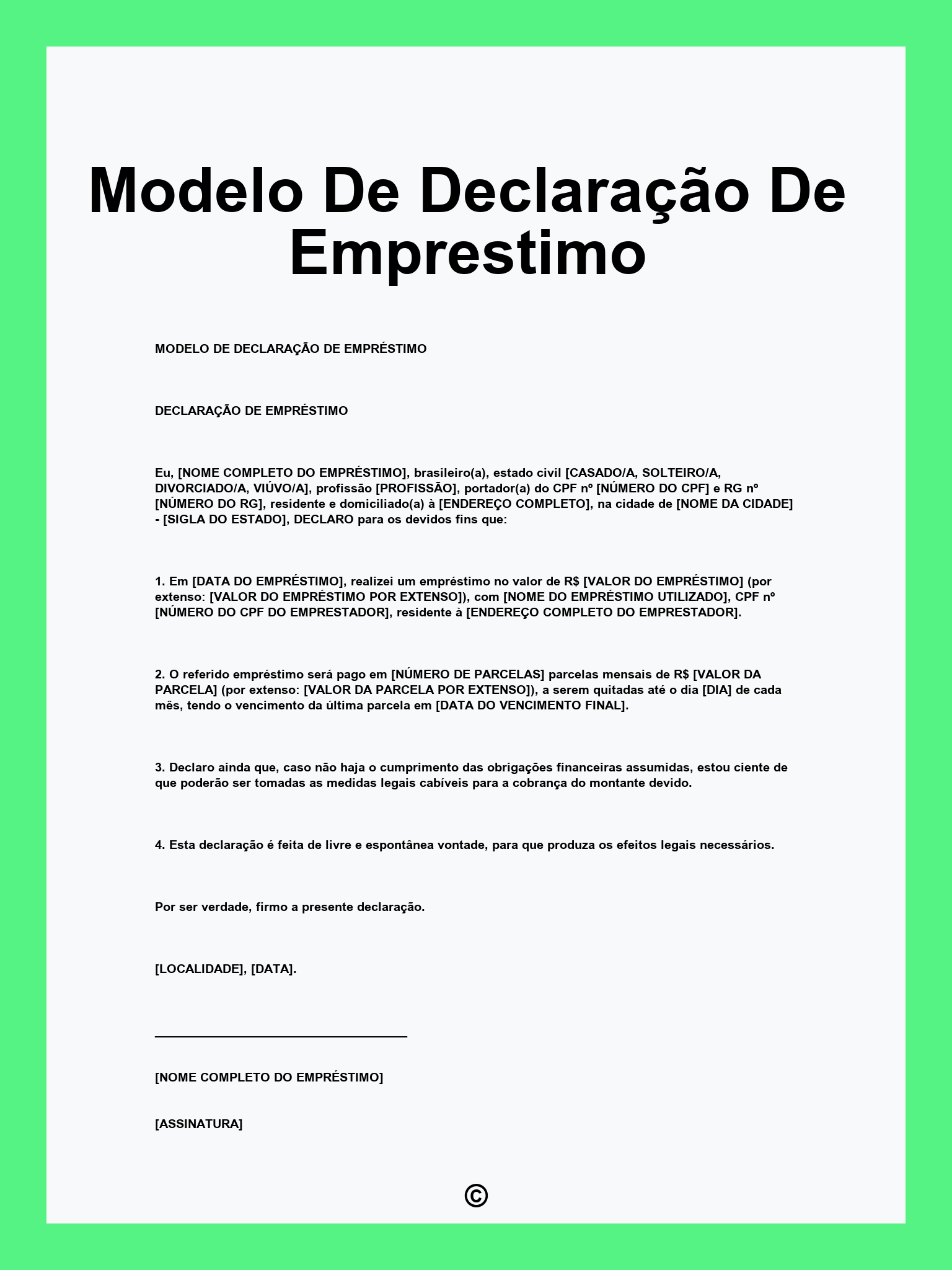 Modelo De Declaração De Emprestimo