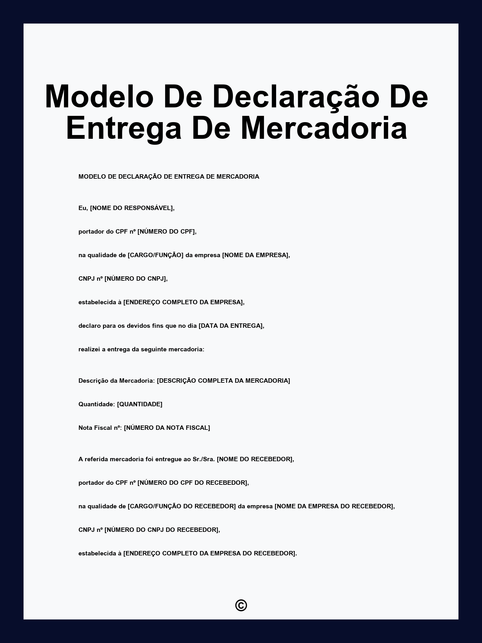 Modelo De Declaração De Entrega De Mercadoria