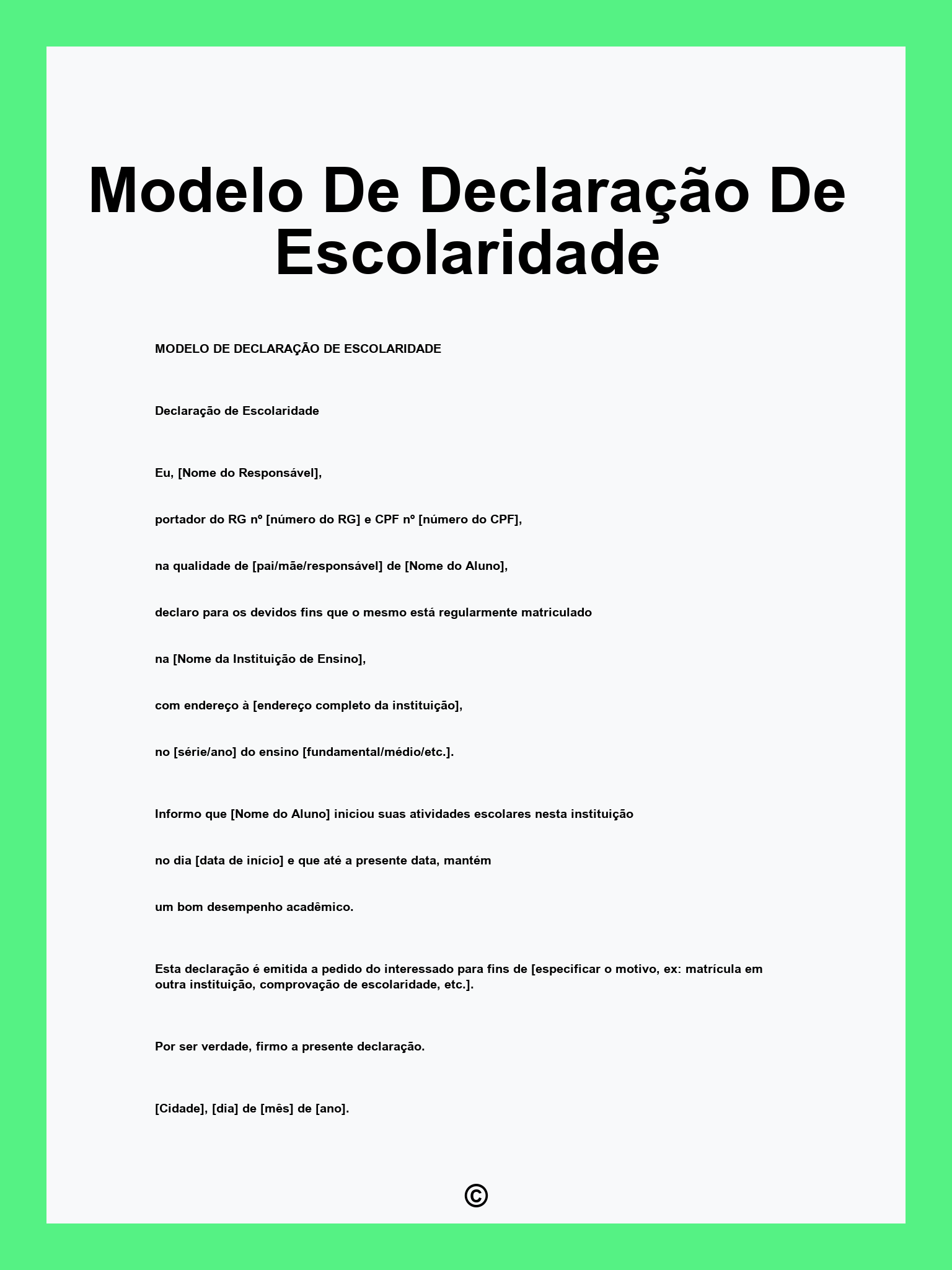 Modelo De Declaração De Escolaridade