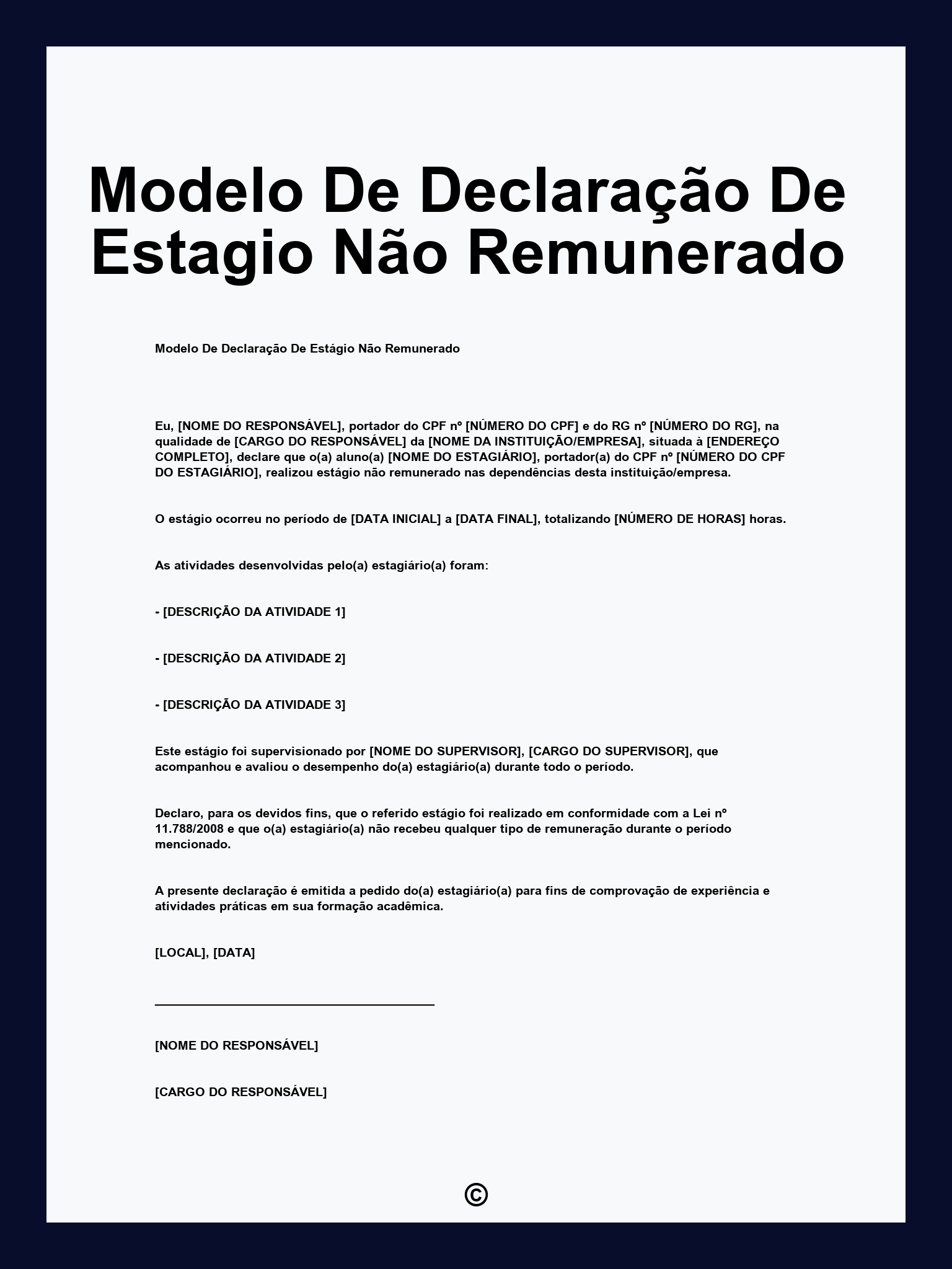Modelo De Declaração De Estagio Não Remunerado