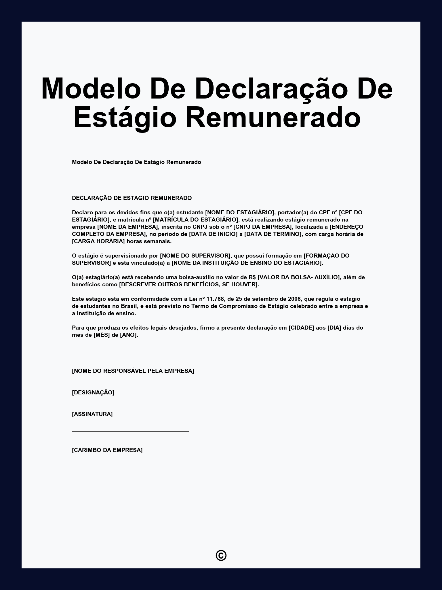 Modelo De Declaração De Estágio Remunerado