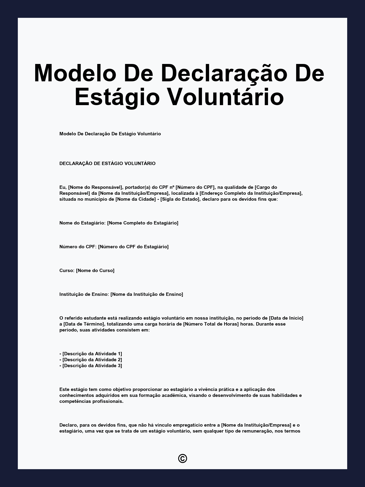 Modelo De Declaração De Estágio Voluntário