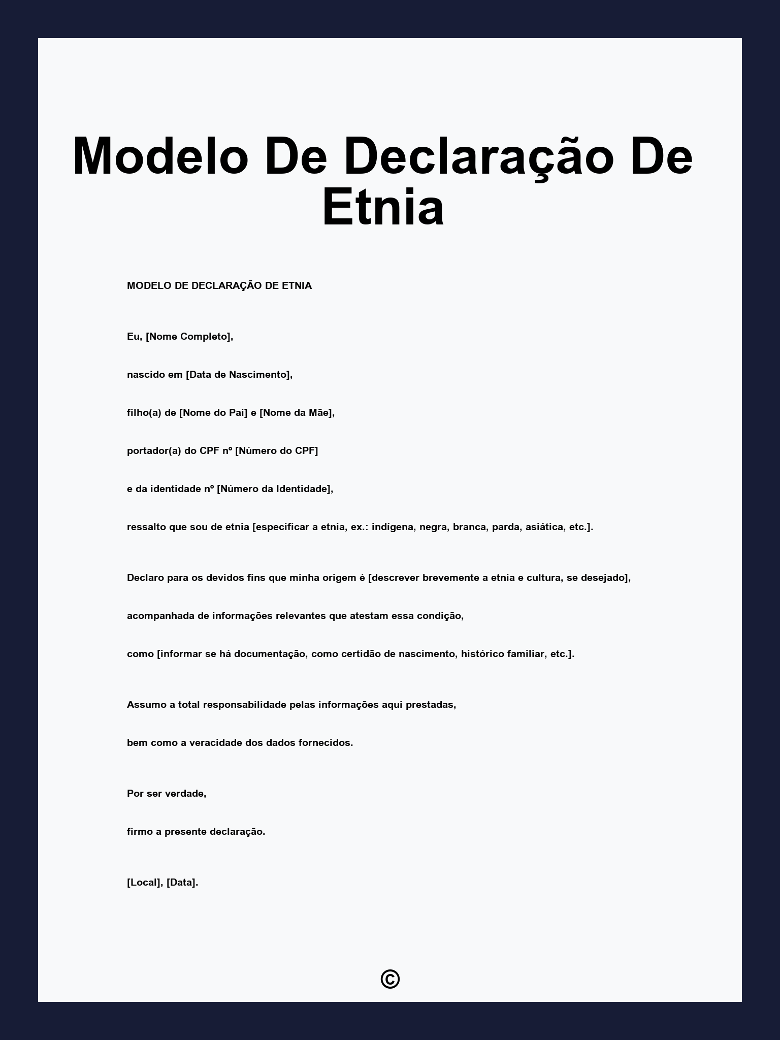 Modelo De Declaração De Etnia