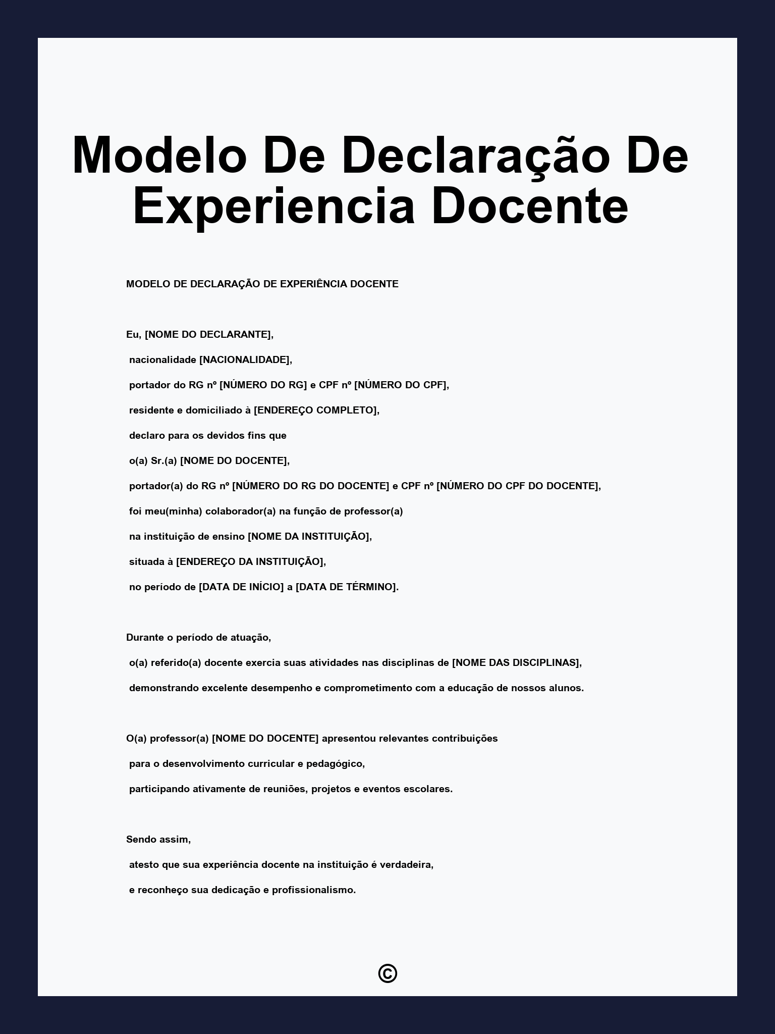 Modelo De Declaração De Experiencia Docente