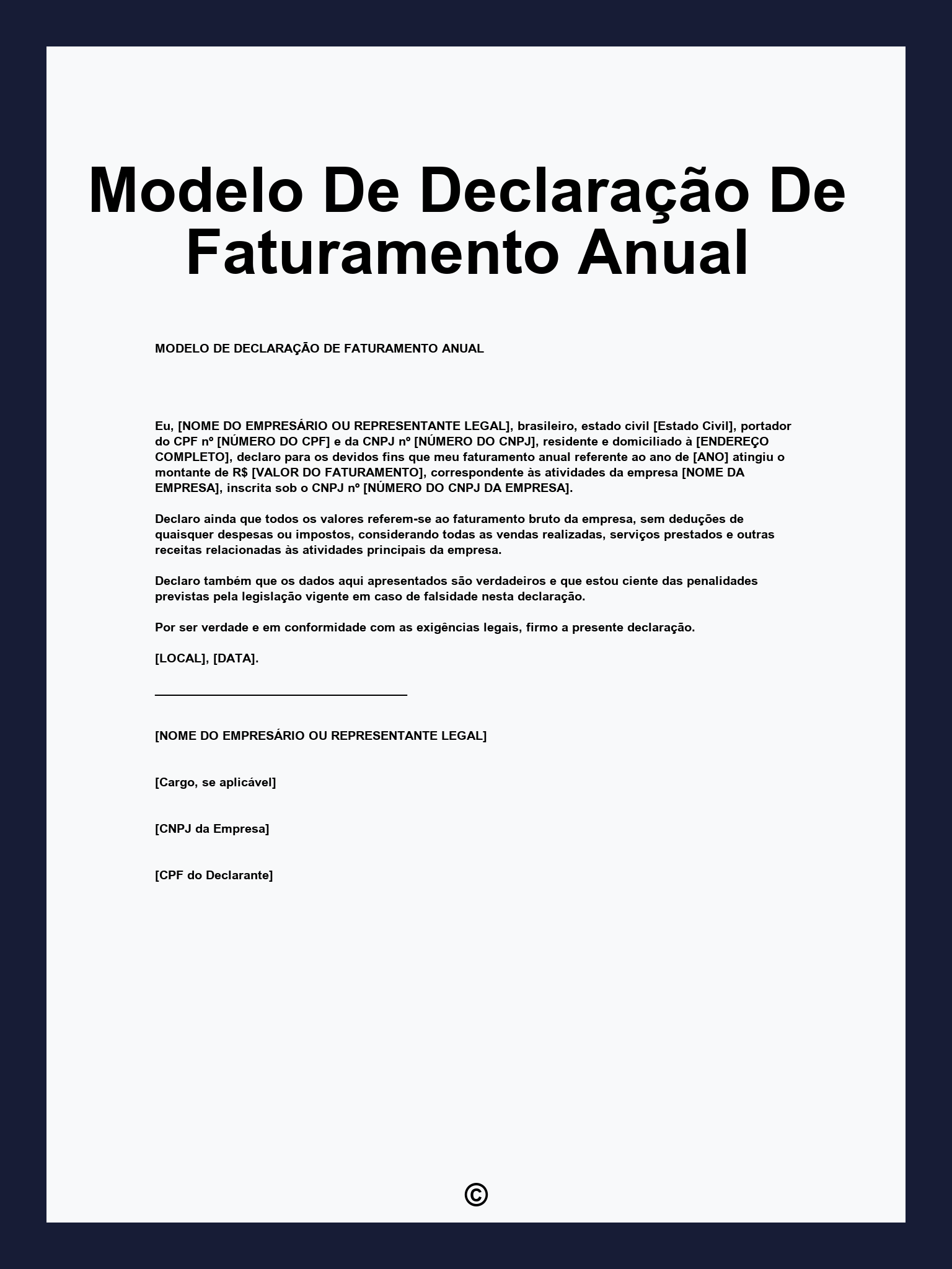 Modelo De Declaração De Faturamento Anual