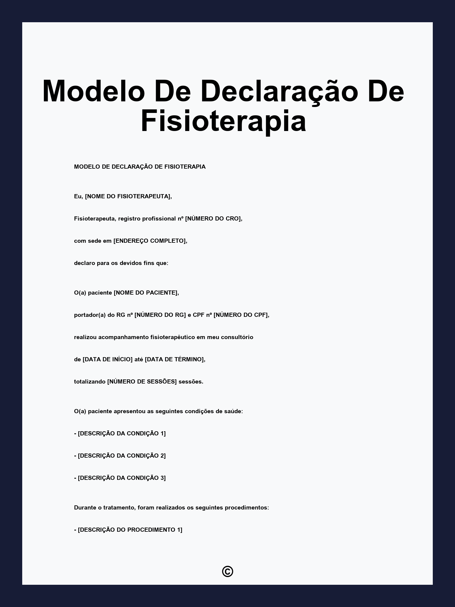 Modelo De Declaração De Fisioterapia