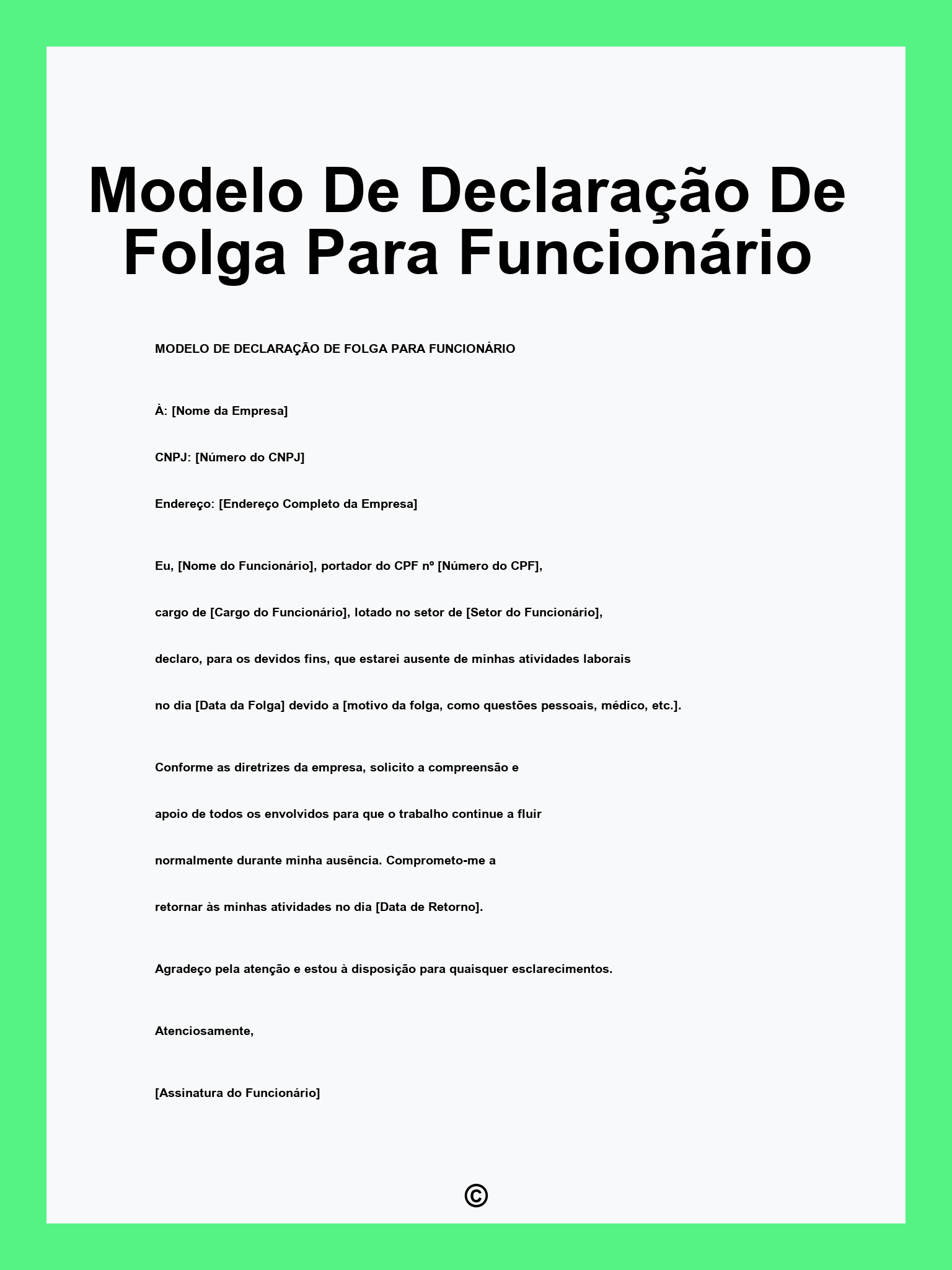 Modelo De Declaração De Folga Para Funcionário