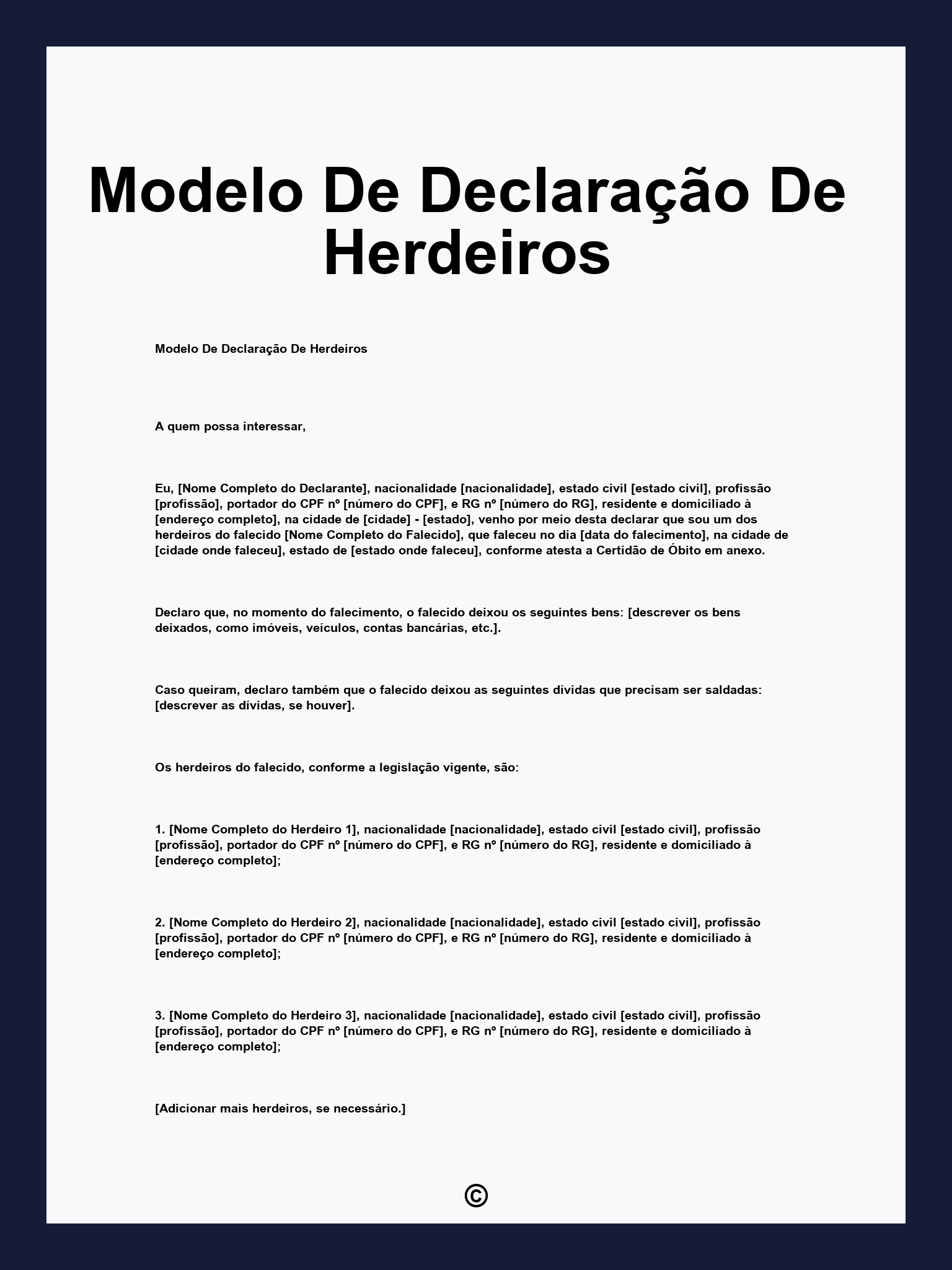 Modelo De Declaração De Herdeiros