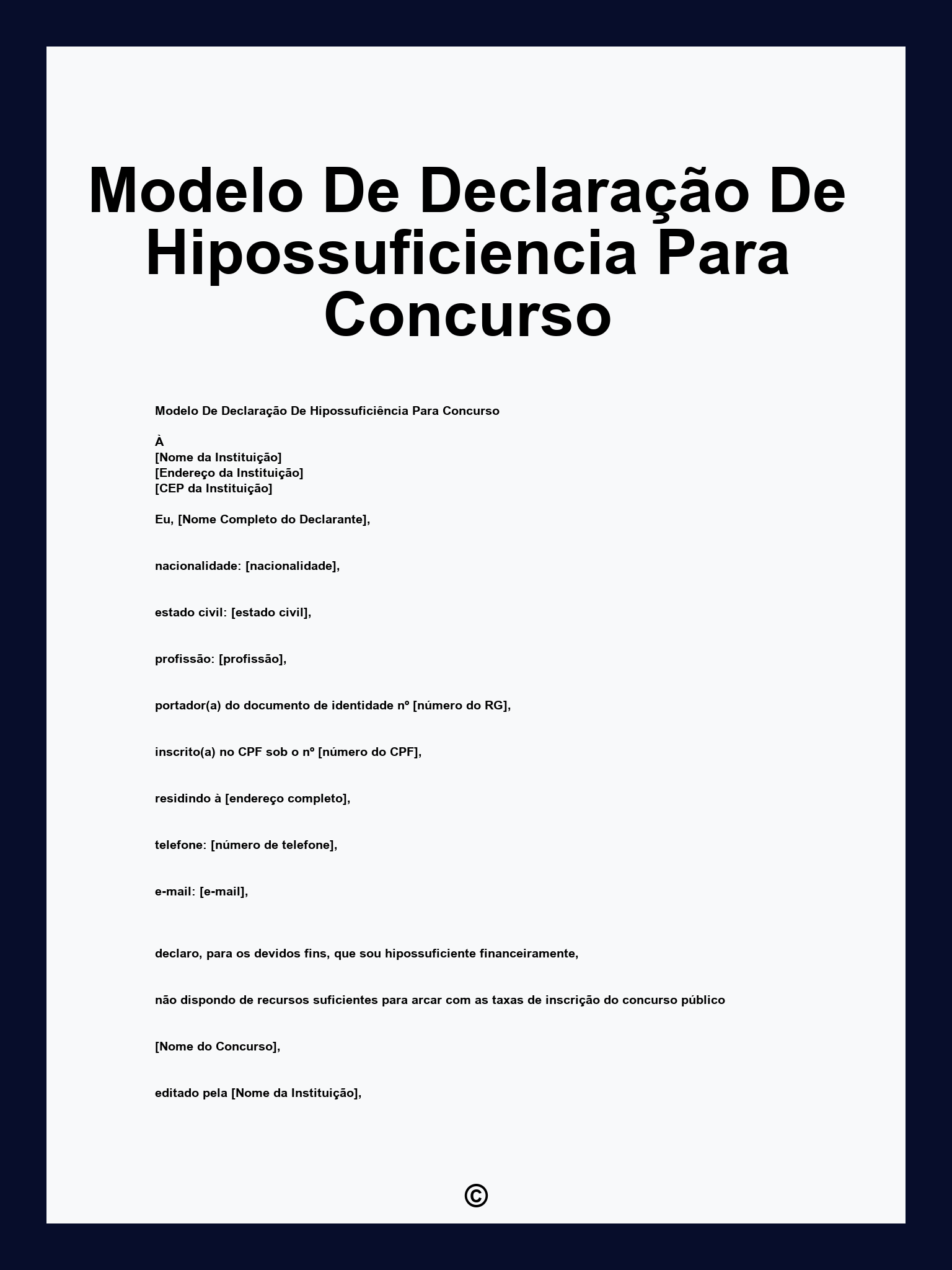 Modelo De Declaração De Hipossuficiencia Para Concurso