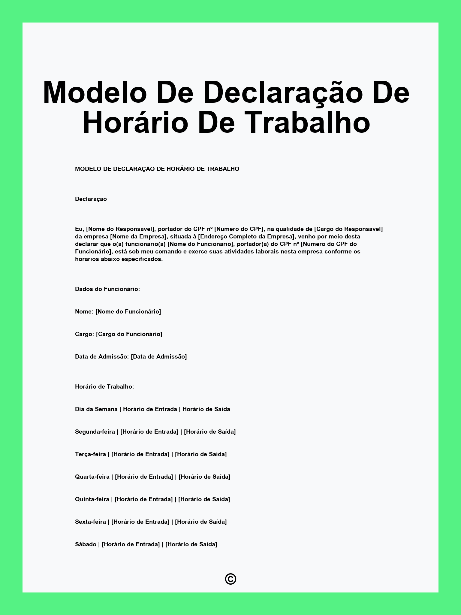 Modelo De Declaração De Horário De Trabalho