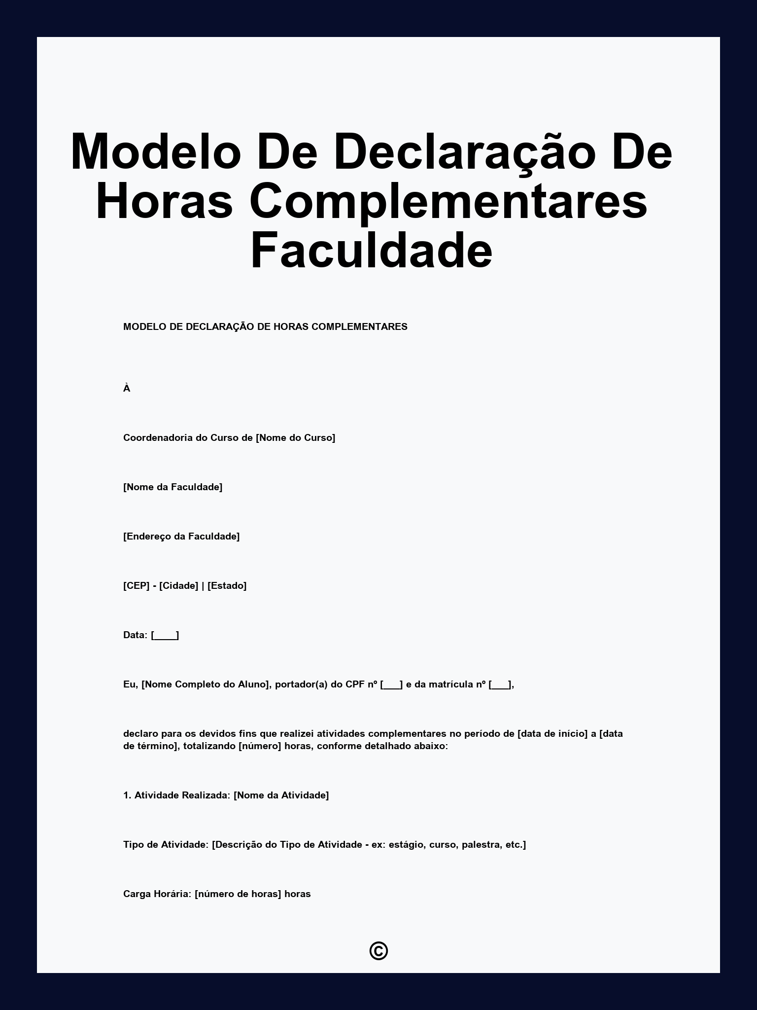 Modelo De Declaração De Horas Complementares Faculdade
