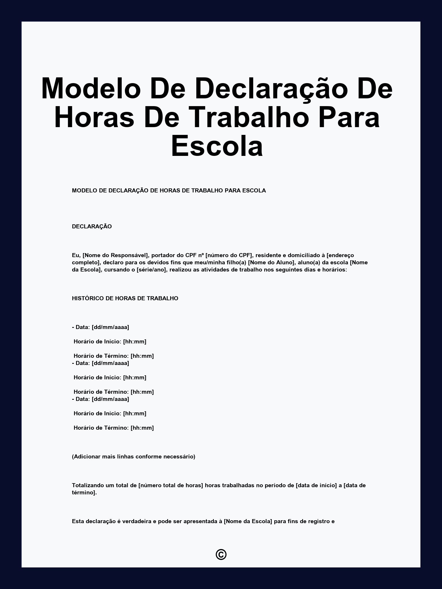 Modelo De Declaração De Horas De Trabalho Para Escola