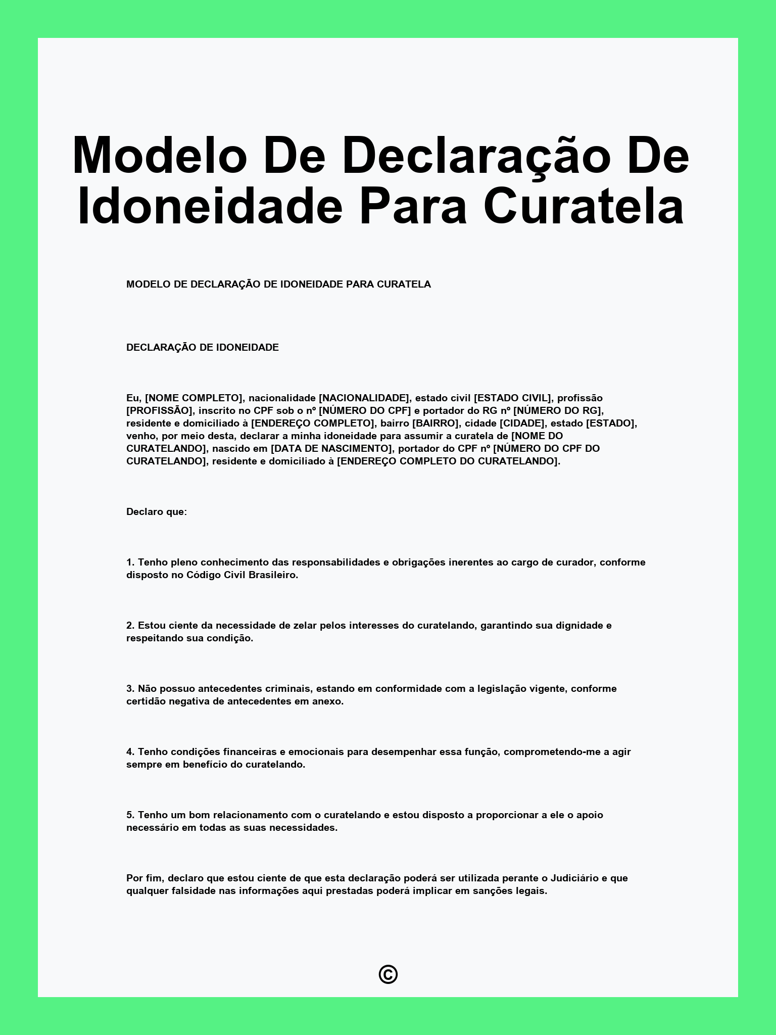 Modelo De Declaração De Idoneidade Para Curatela