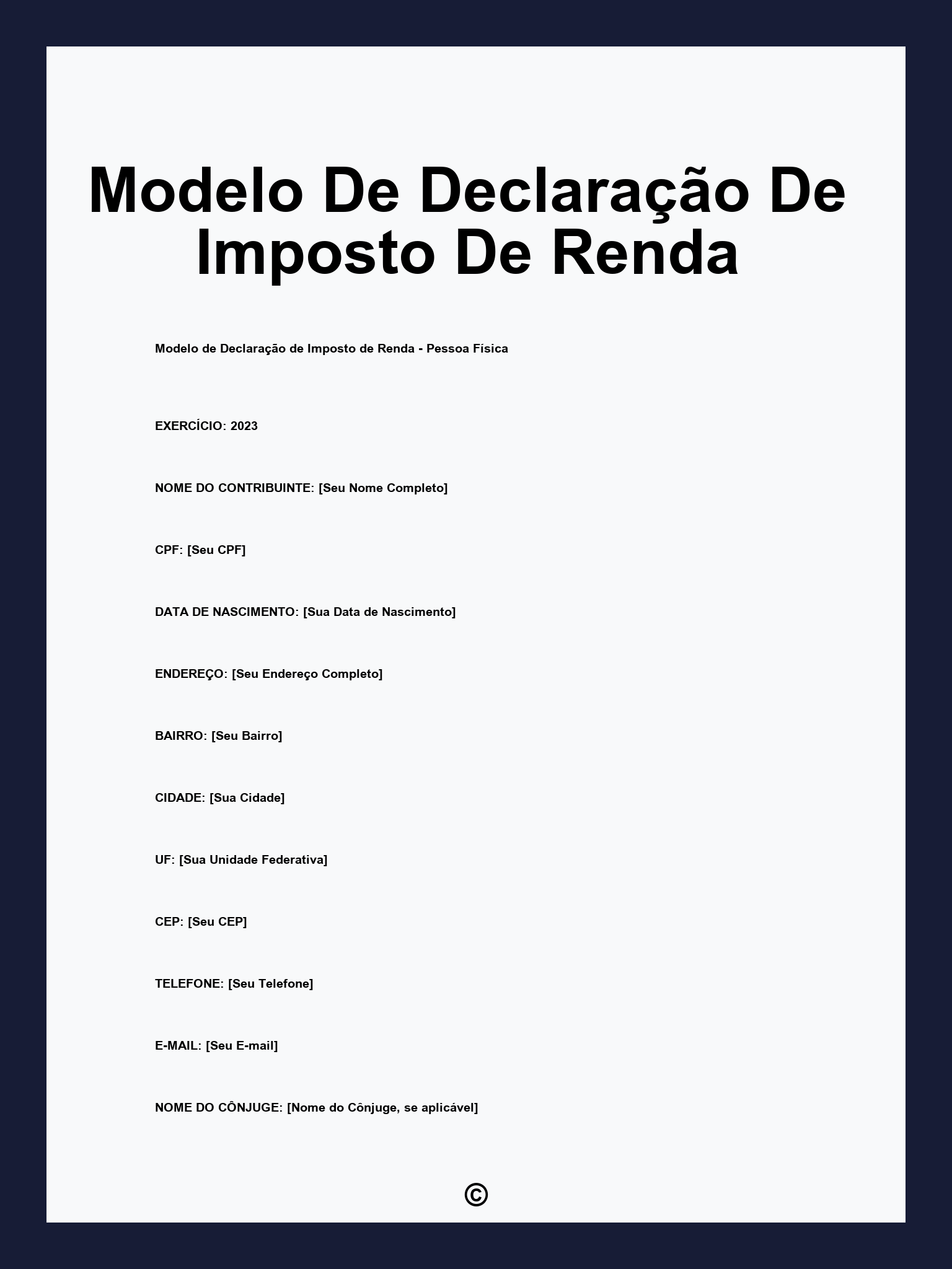Modelo De Declaração De Imposto De Renda