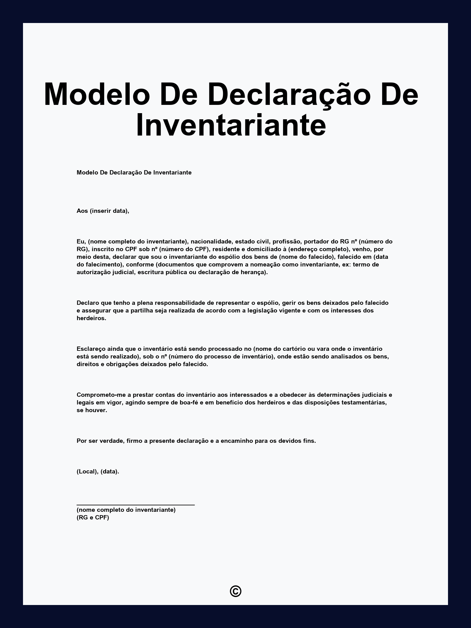 Modelo De Declaração De Inventariante