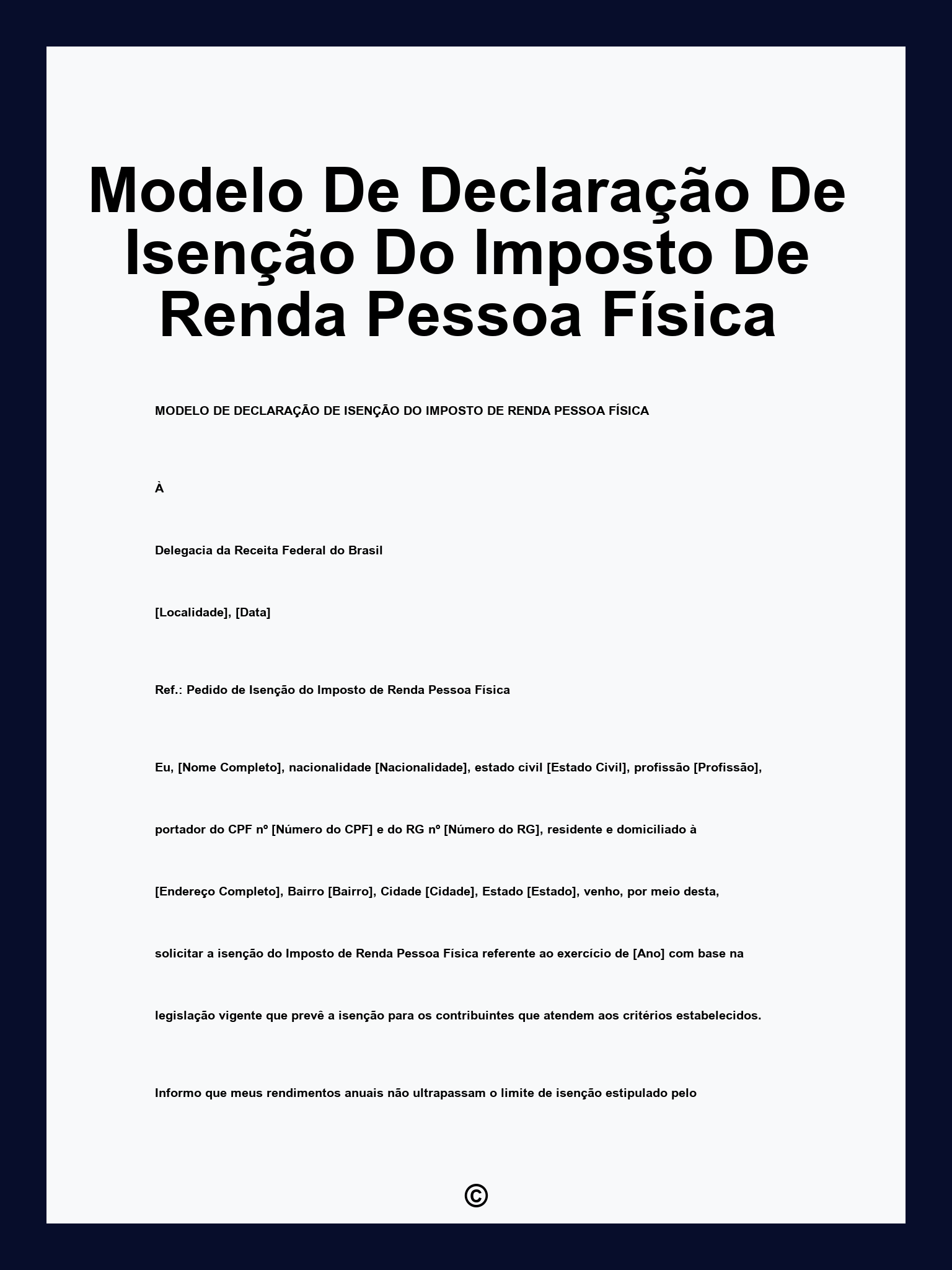 Modelo De Declaração De Isenção Do Imposto De Renda Pessoa Física