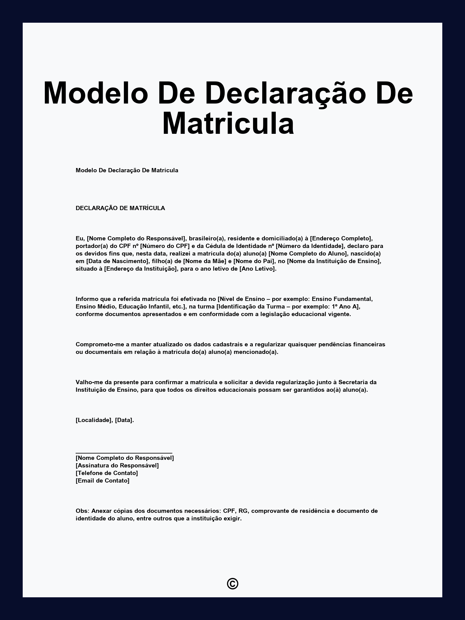 Modelo De Declaração De Matricula