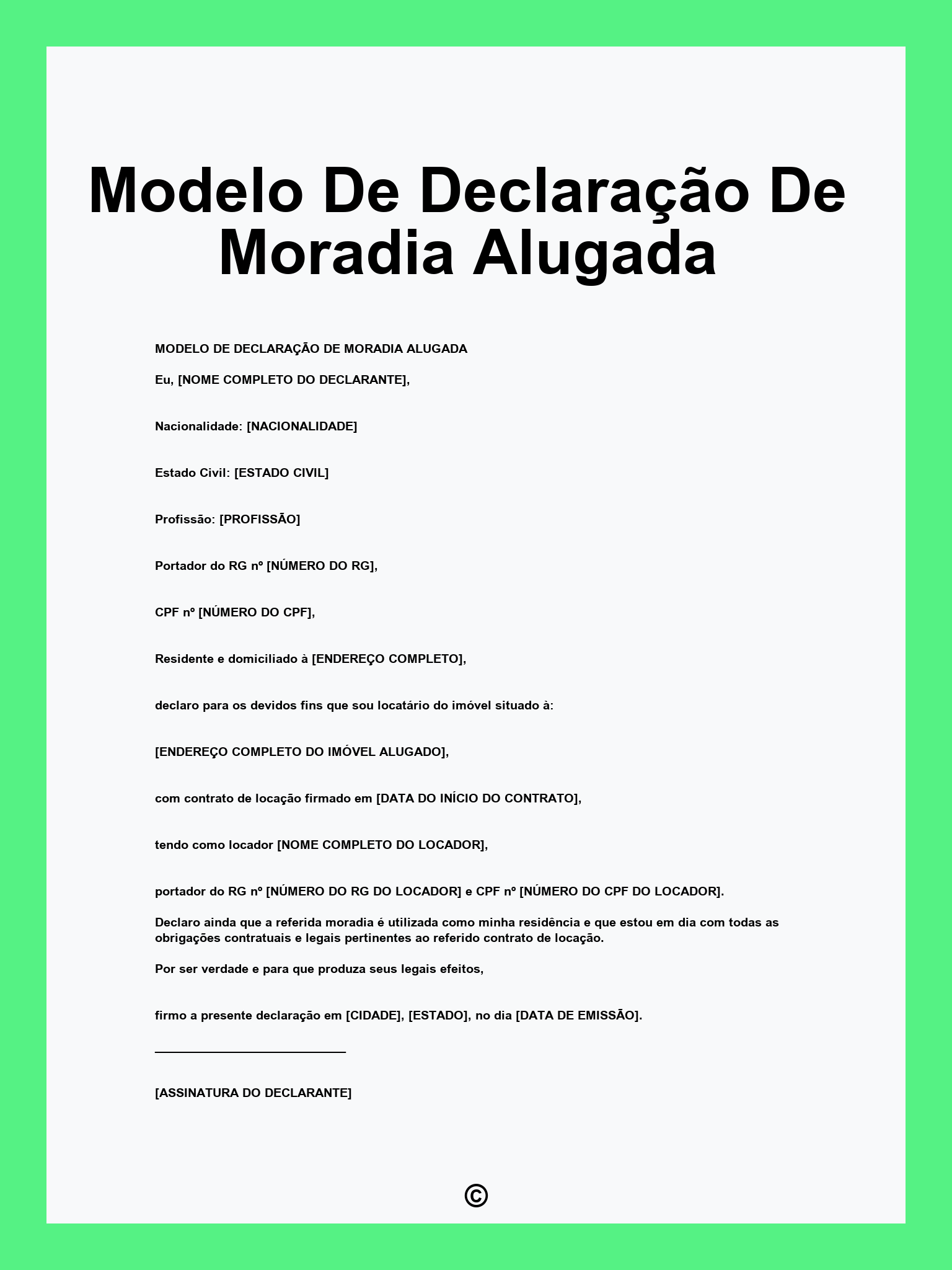 Modelo De Declaração De Moradia Alugada