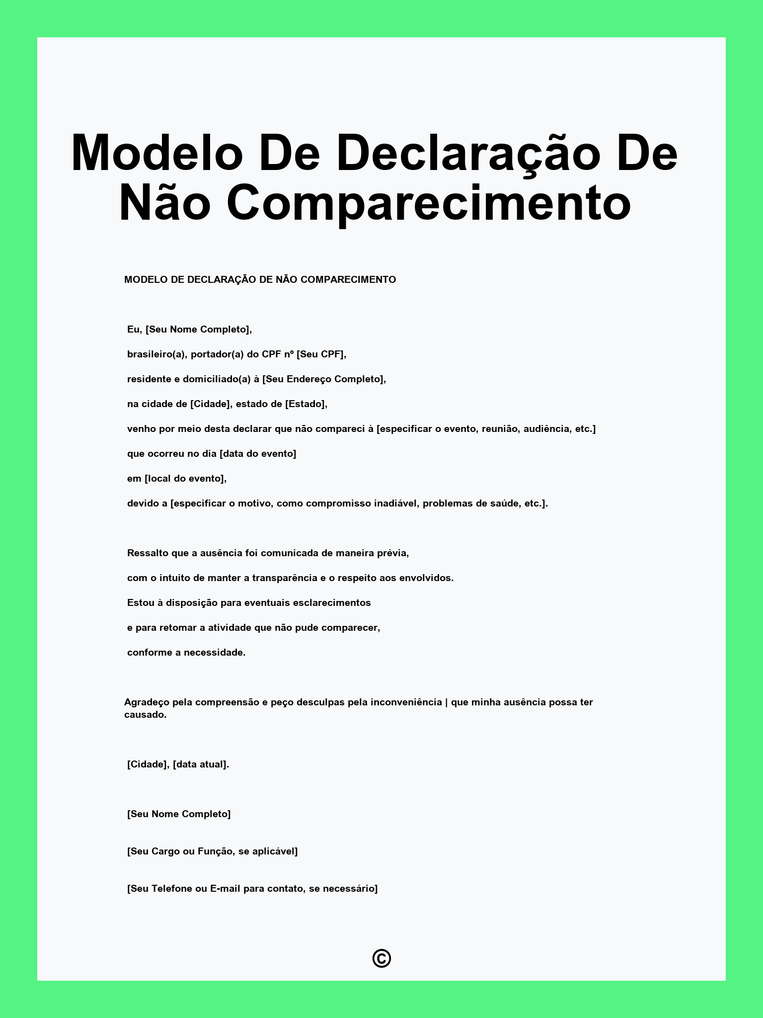 Modelo De Declaração De Não Comparecimento