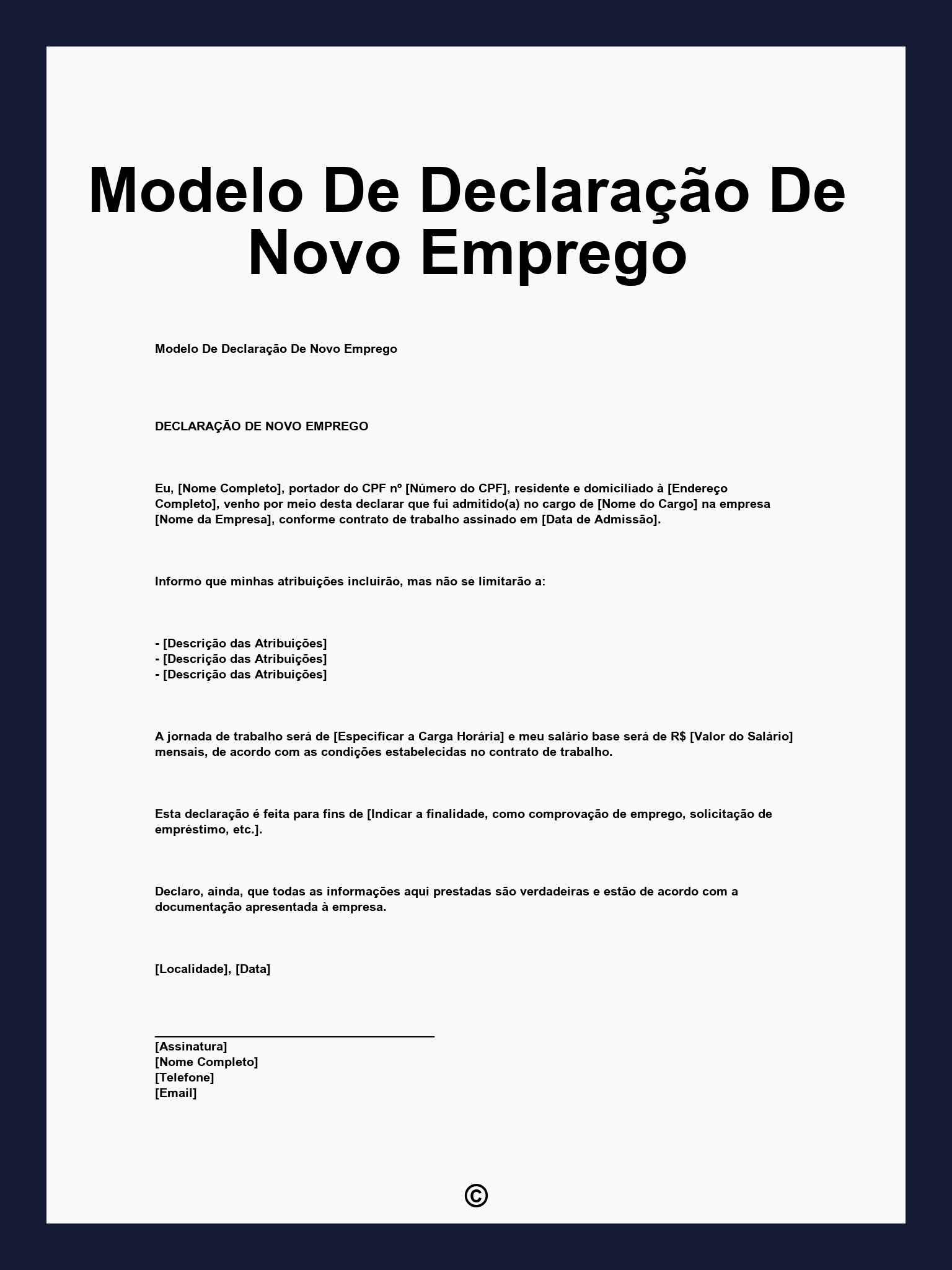 Modelo De Declaração De Novo Emprego