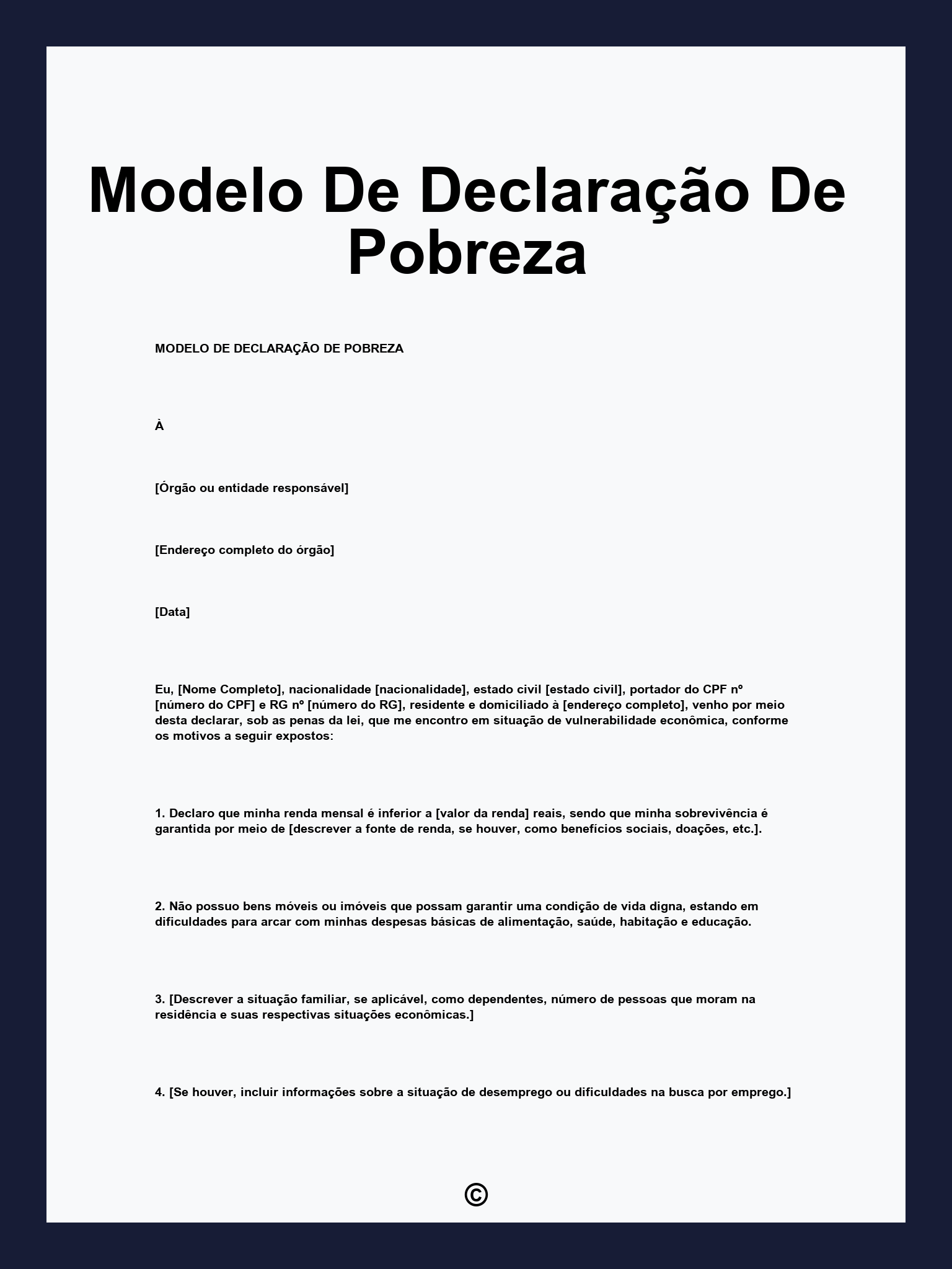 Modelo De Declaração De Pobreza