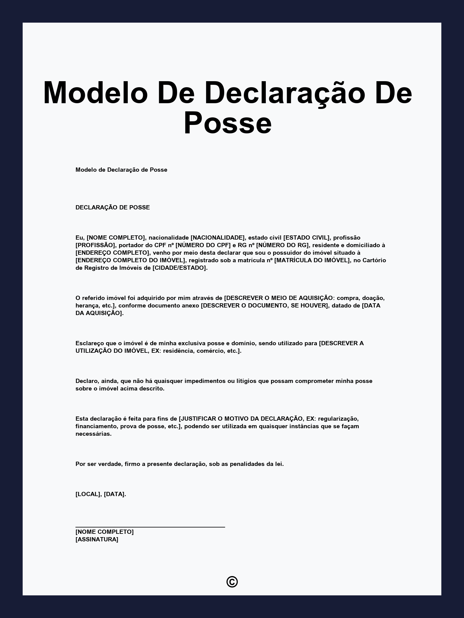Modelo De Declaração De Posse