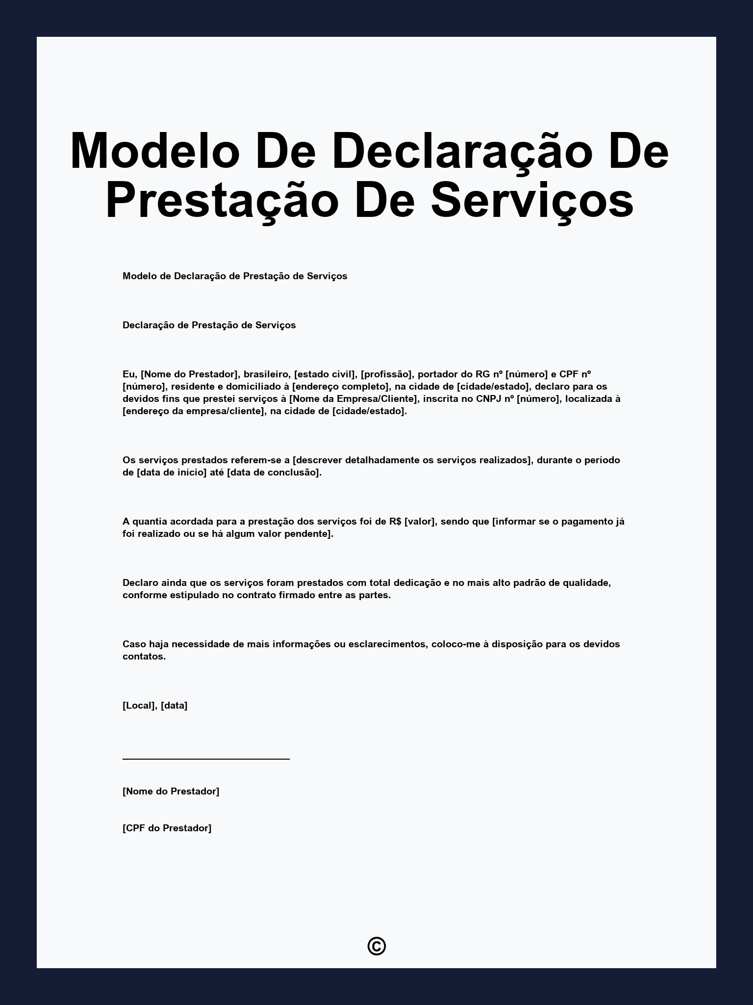 Modelo De Declaração De Prestação De Serviços