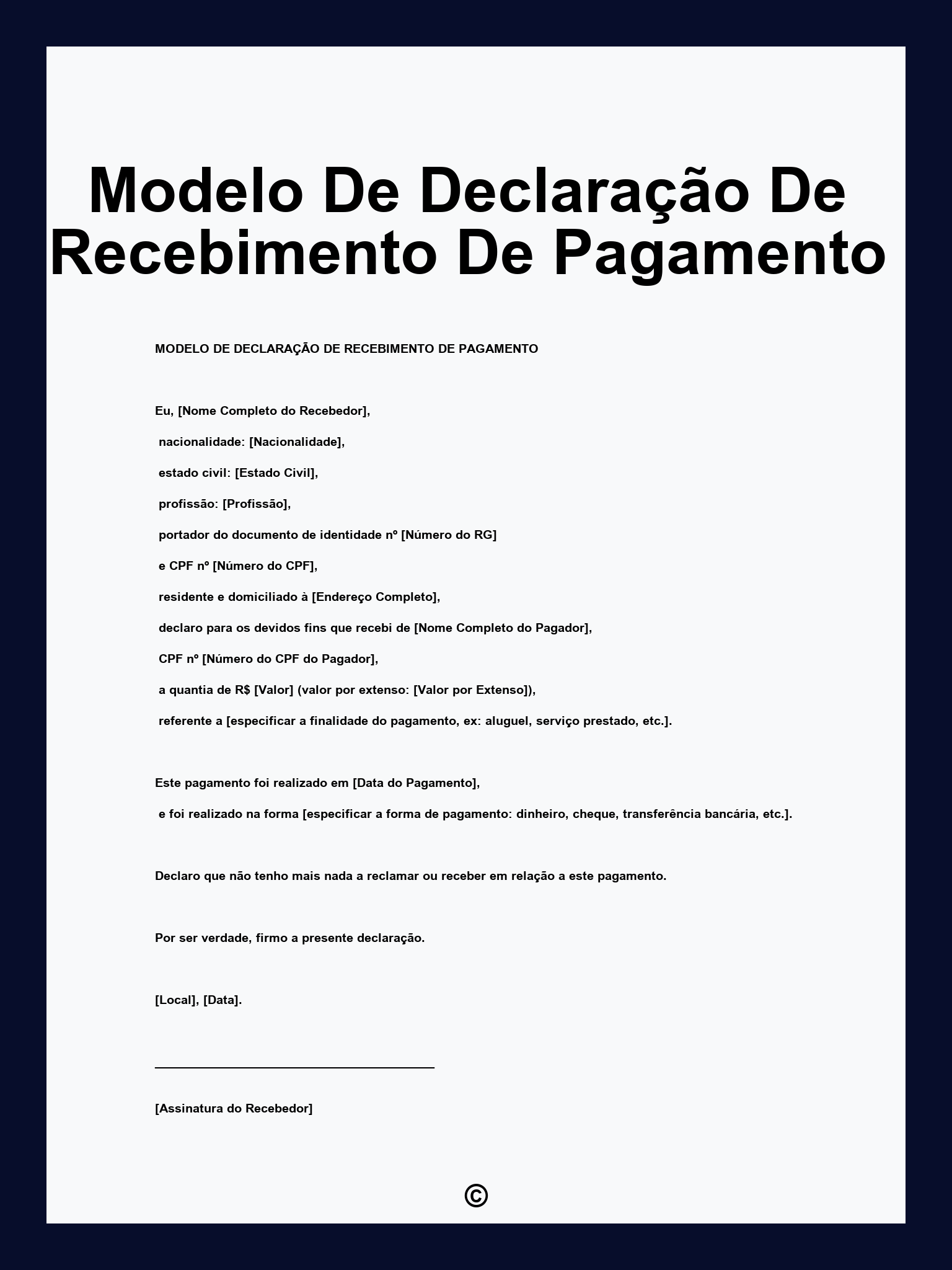 Modelo De Declaração De Recebimento De Pagamento