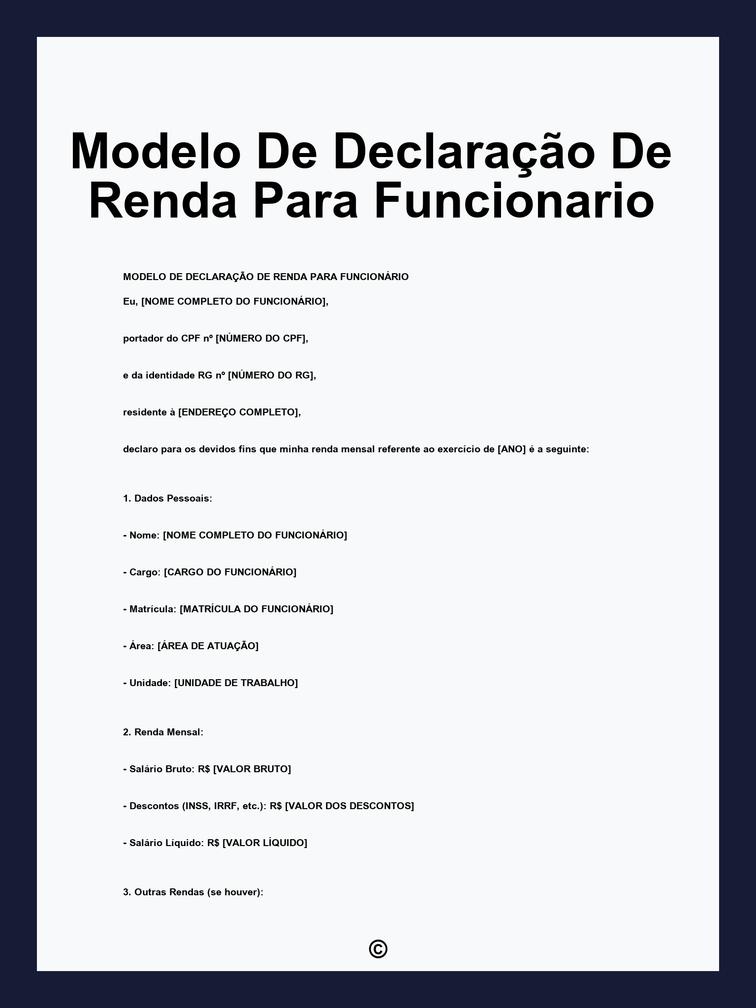 Modelo De Declaração De Renda Para Funcionario