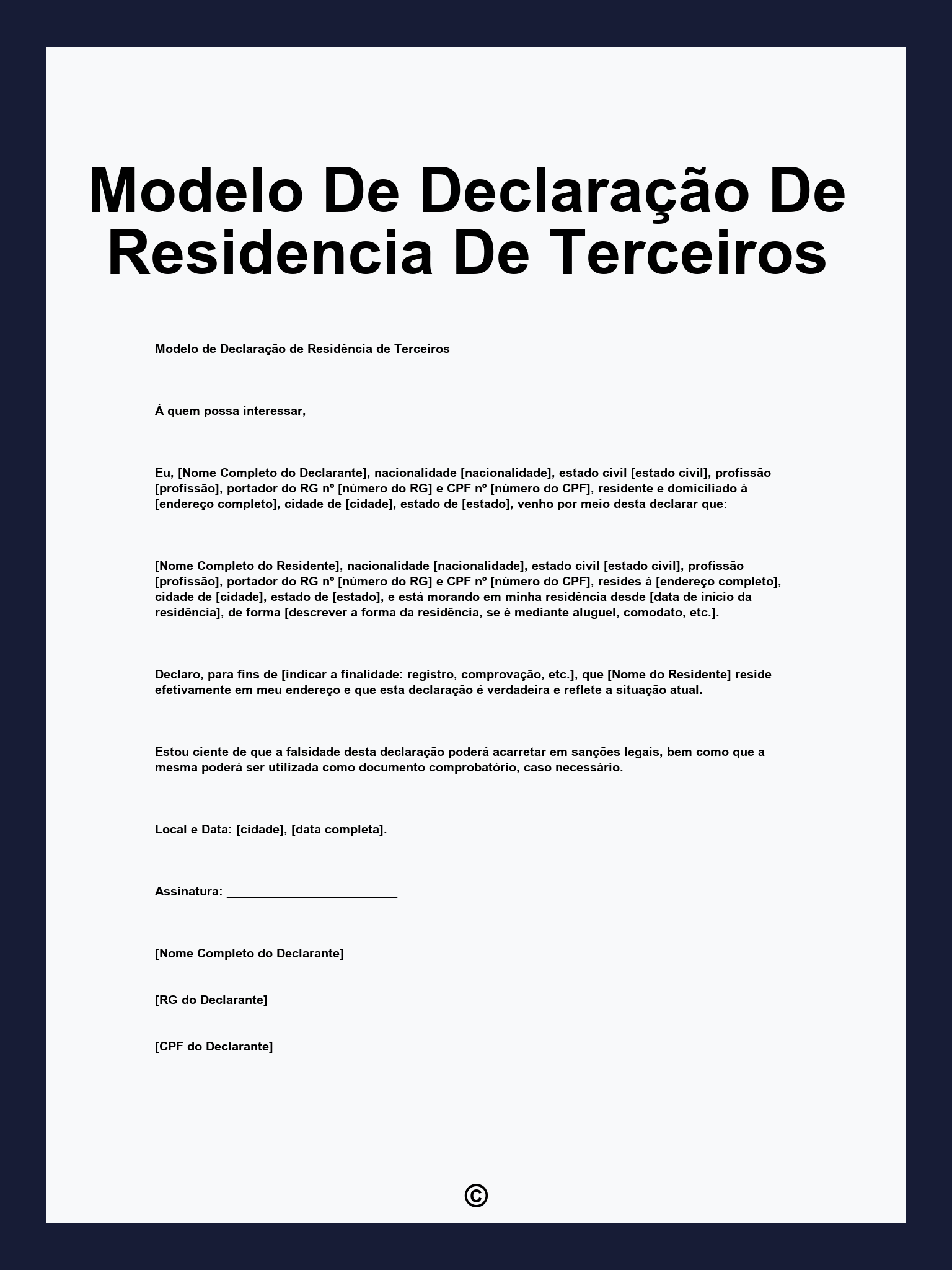 Modelo De Declaração De Residencia De Terceiros